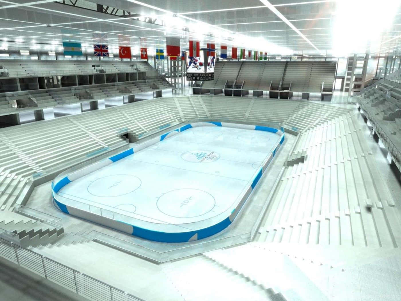 indoor ice rink, ice hockey rink, empty bleachers, HD Desktop Wallpaper