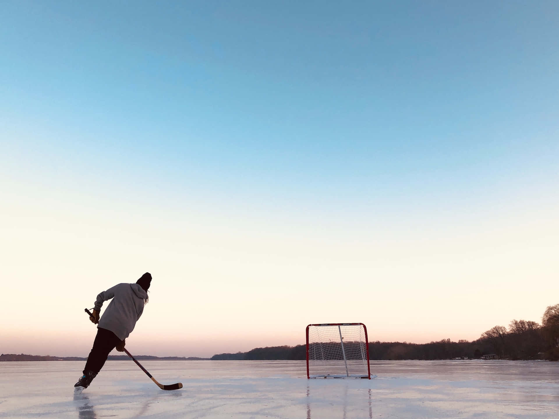 ice rink, frozen lake, sunset, Full HD Desktop Wallpaper