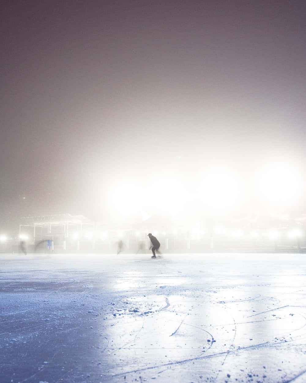 Ice Rink, stadium lights, misty fog, SD Phone Wallpaper