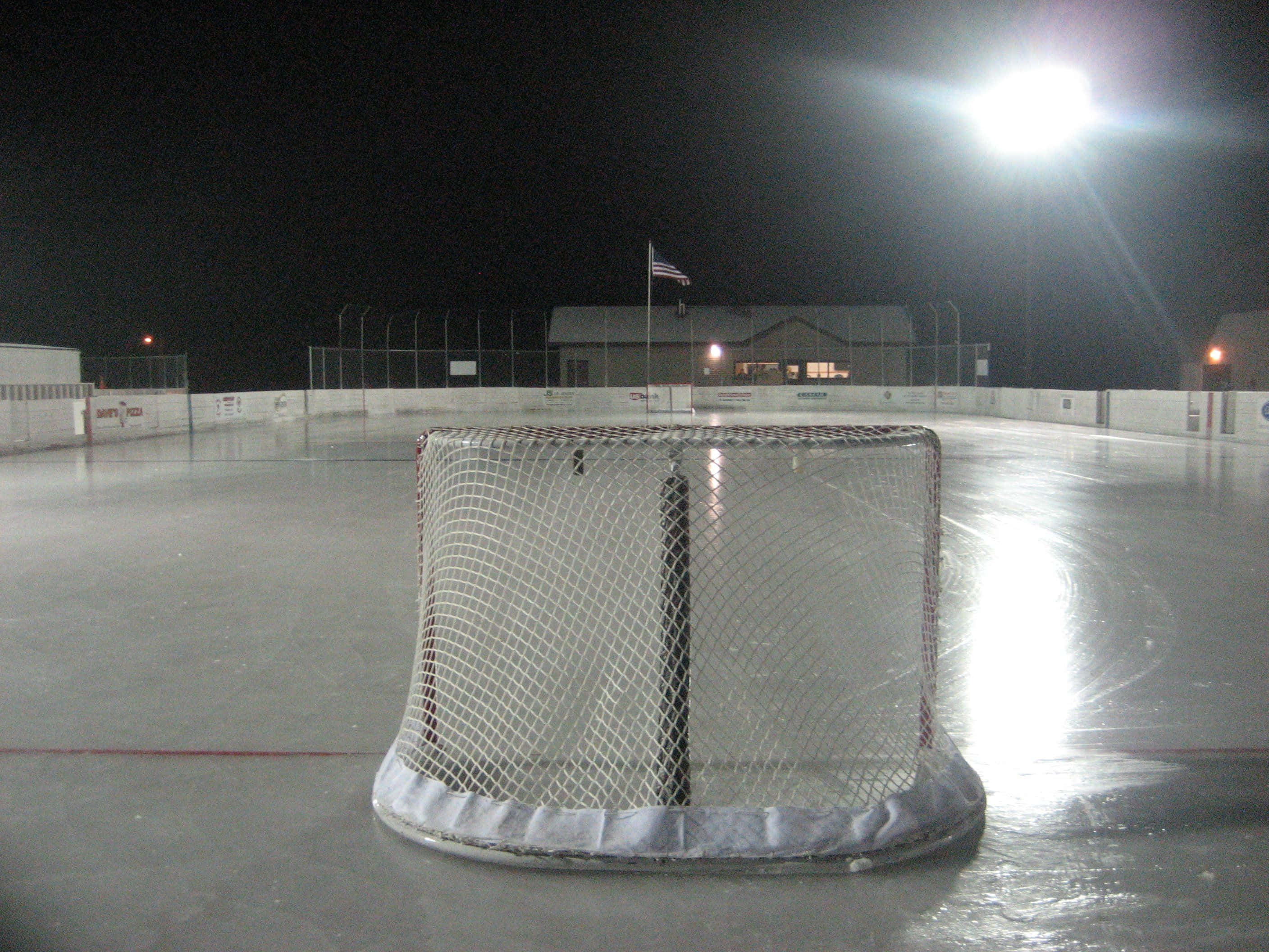 Ice Rink, Starry Night, Hockey Net, 2K Desktop Wallpaper
