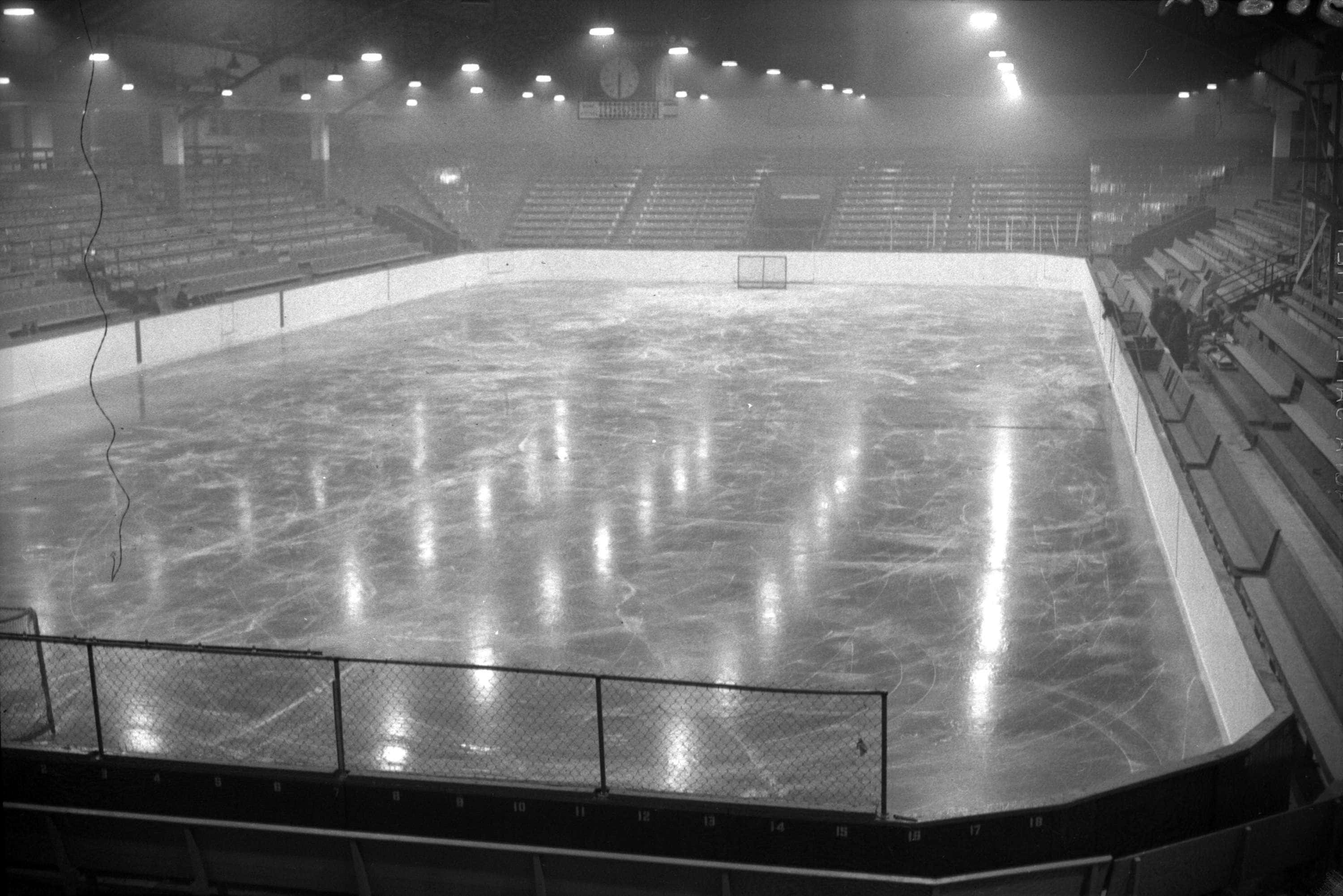Ice Rink, black and white photo, cracked ice, 2K Desktop Wallpaper