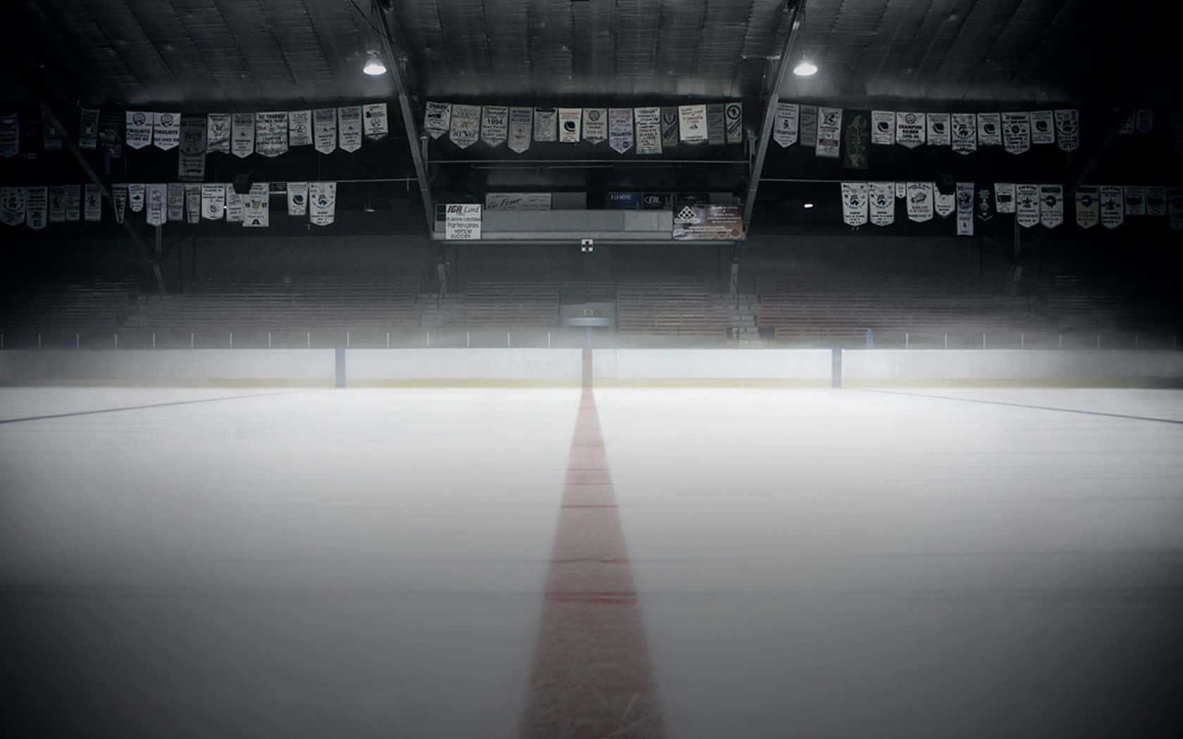 ice rink, twilight sky, red center line, HD Desktop Wallpaper