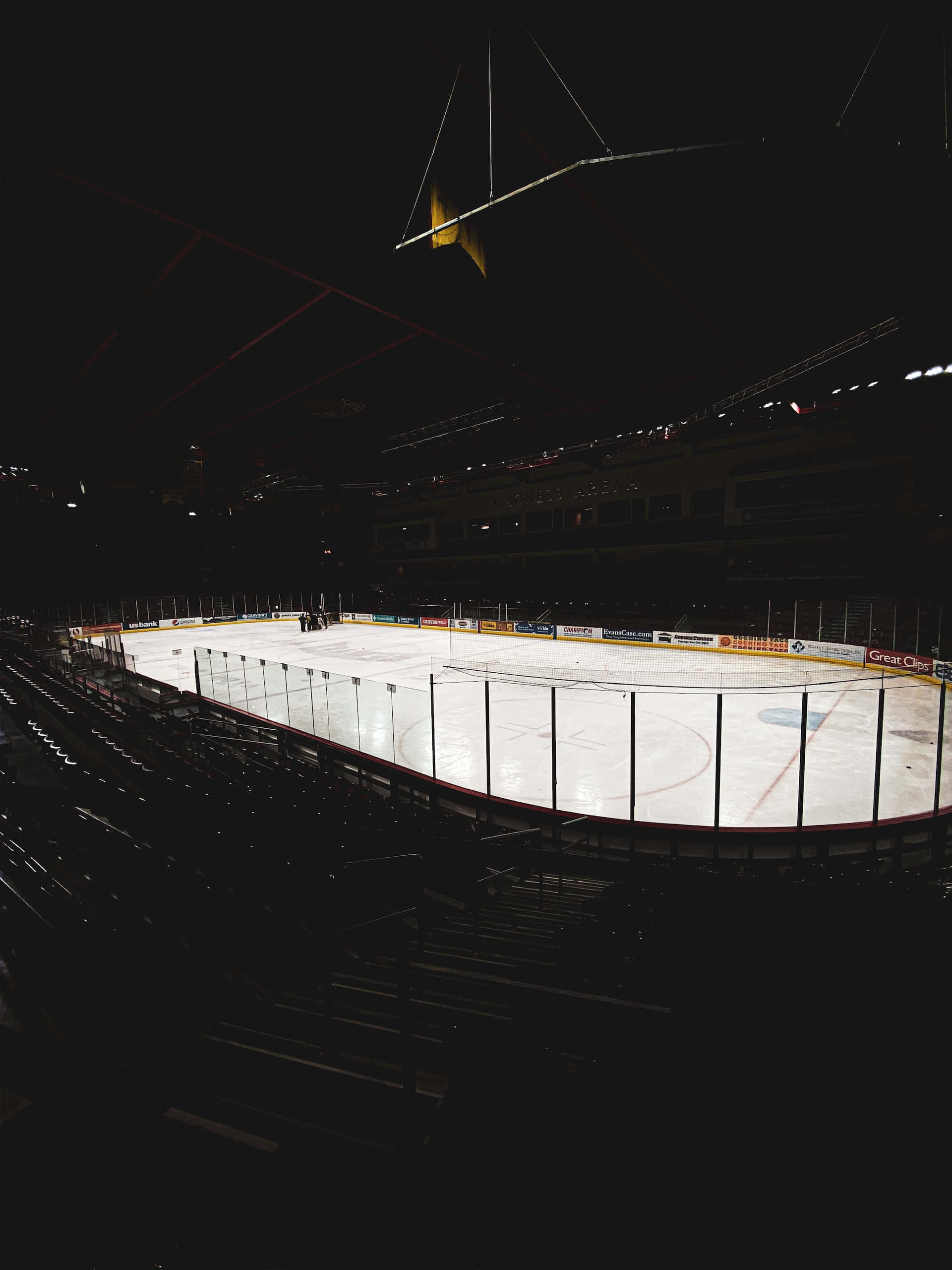 ice rink, ice hockey rink, overhead lights, 2K Phone Wallpaper
