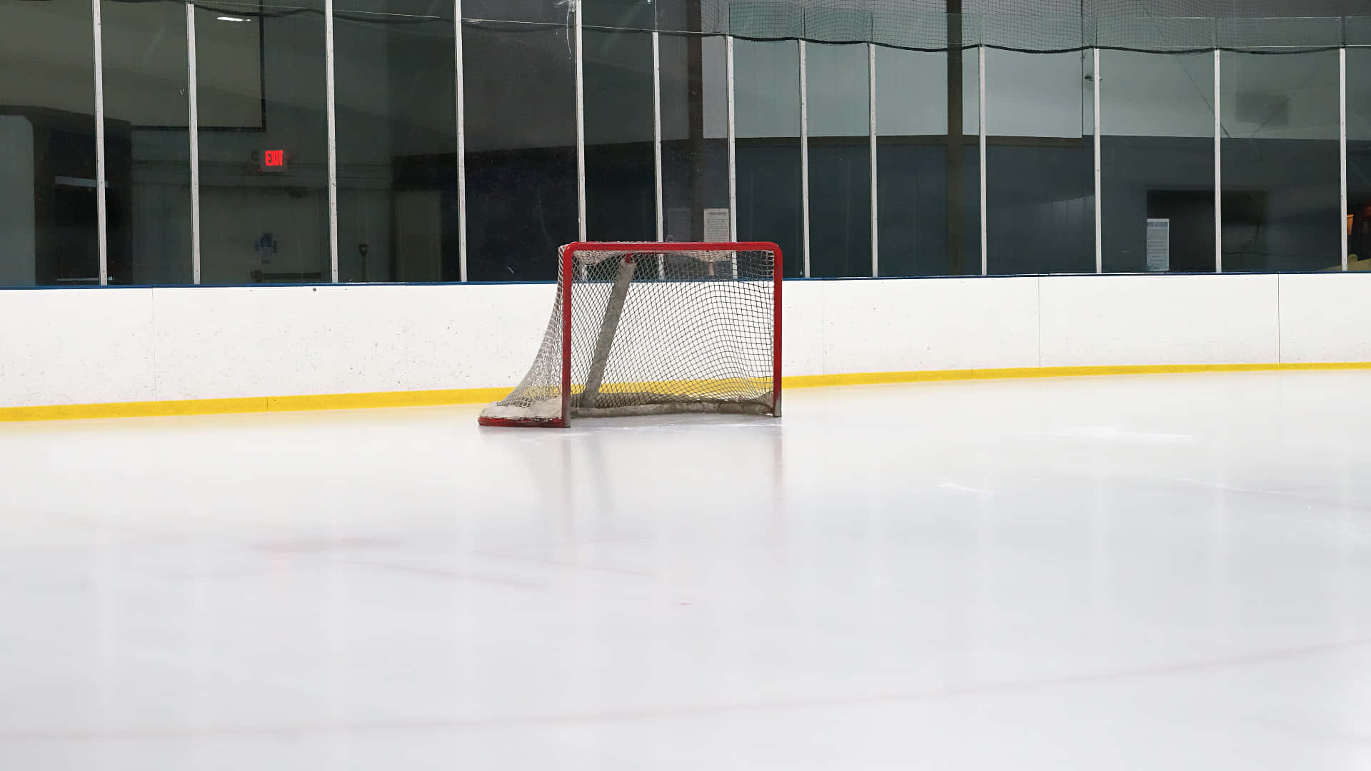 Ice Rink, red hockey net, pristine white ice, Full HD Desktop Wallpaper