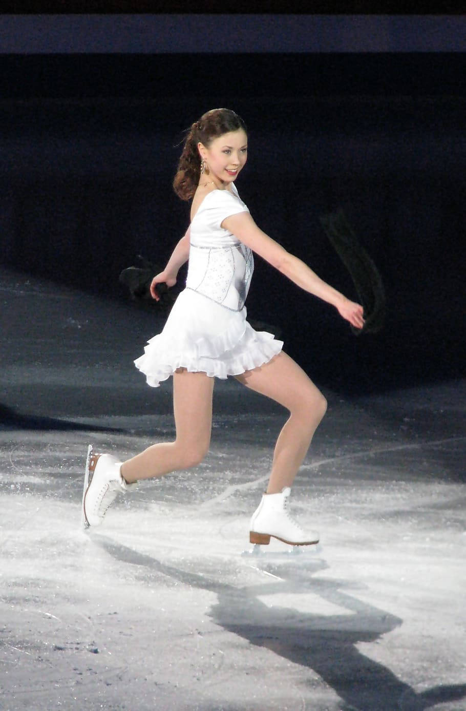 female figure skater, white costume, ice rink, HD Phone Wallpaper