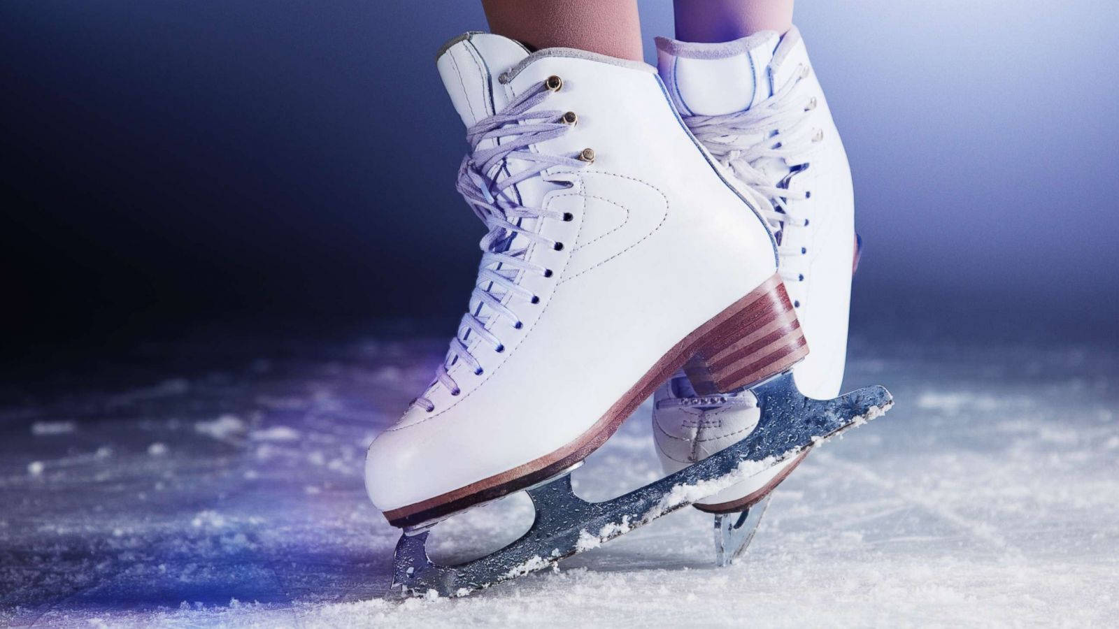 white ice skates, snowy ice rink, cool blue lighting, HD Desktop Wallpaper