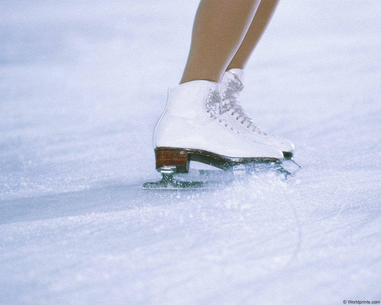 white ice skate, snowy surface, snow spraying from the blade, HD Desktop Wallpaper