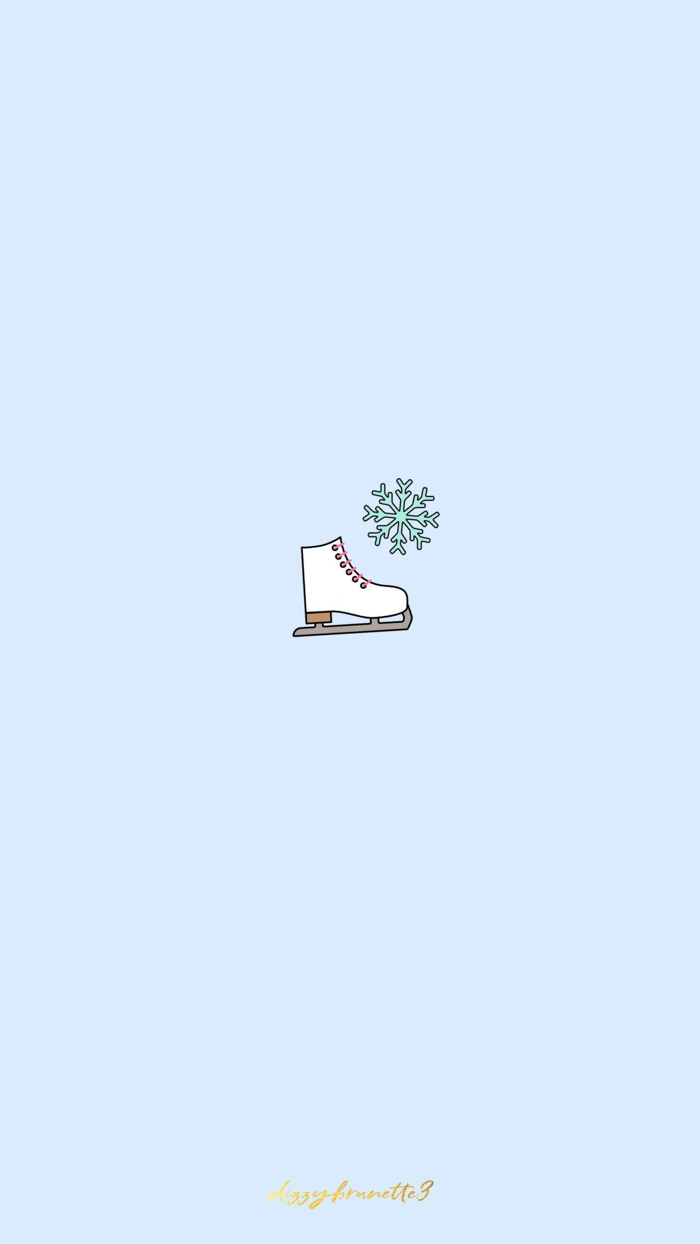 white ice skate, pink laces, teal snowflake, Full HD Phone Wallpaper