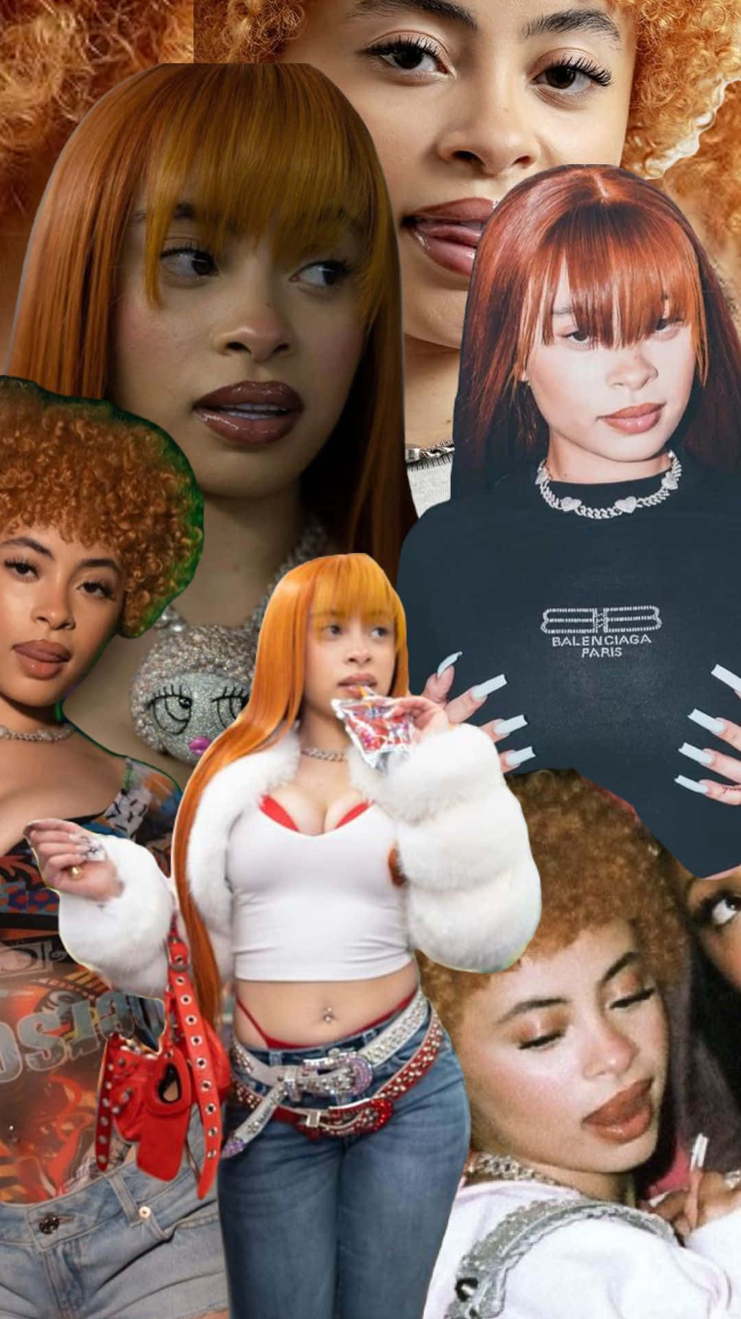 Ice Spice Collage Aesthetic, orange hair, bold fashion, Full HD Phone Wallpaper