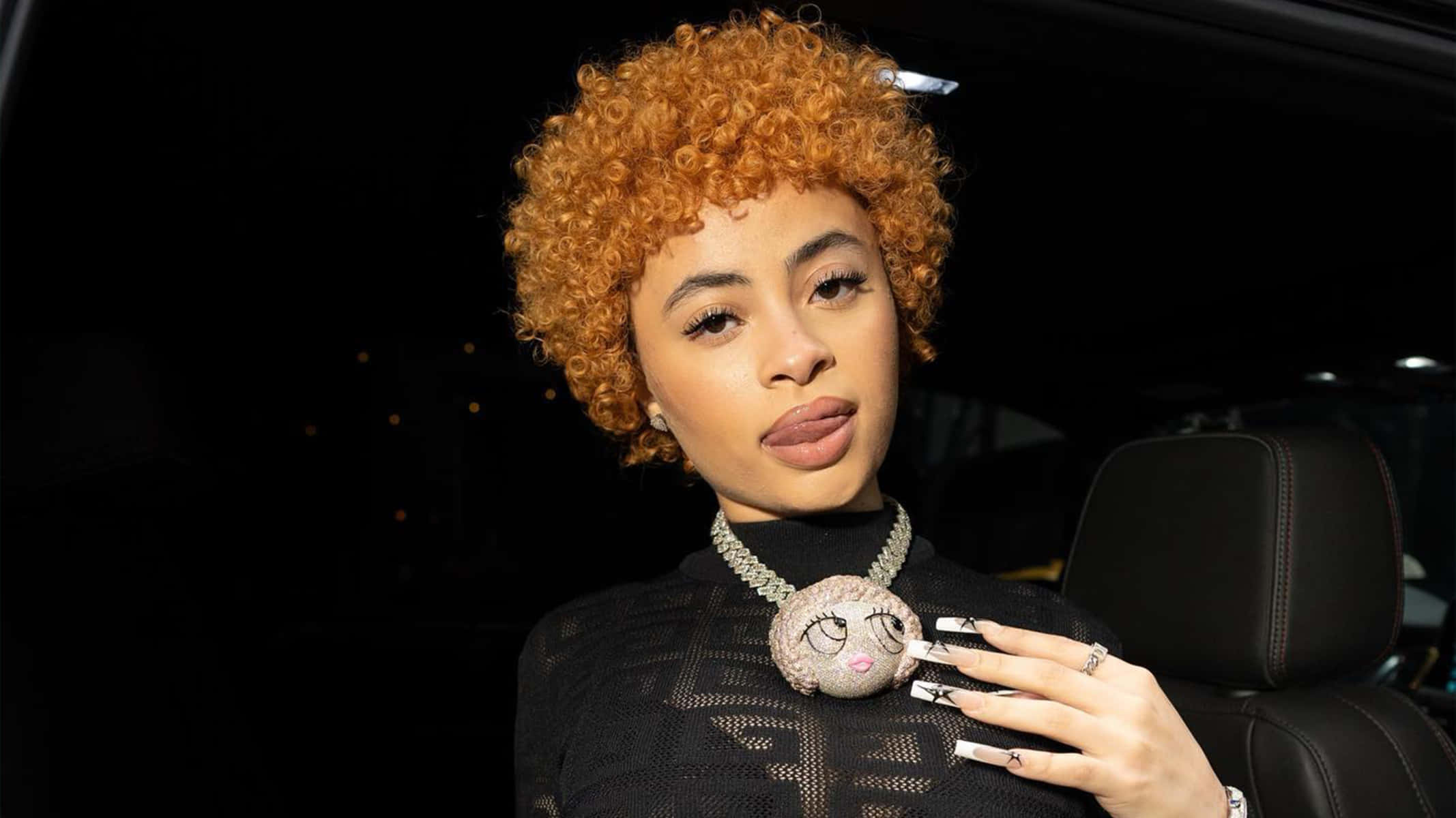 Ice Spice, curly orange hair, car, Full HD Desktop Wallpaper