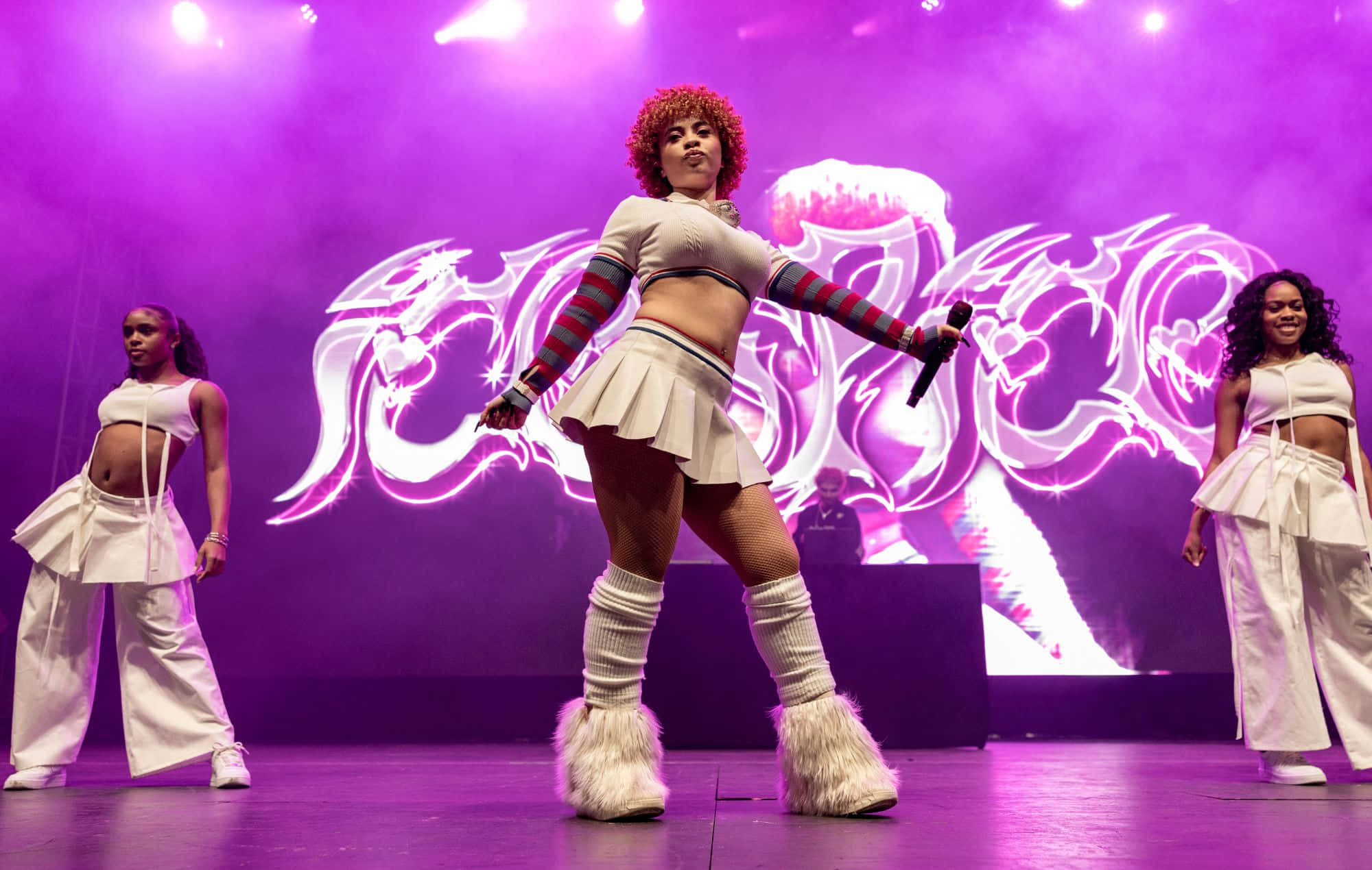 Ice Spice, white skirt, fuzzy boots, Full HD Desktop Wallpaper