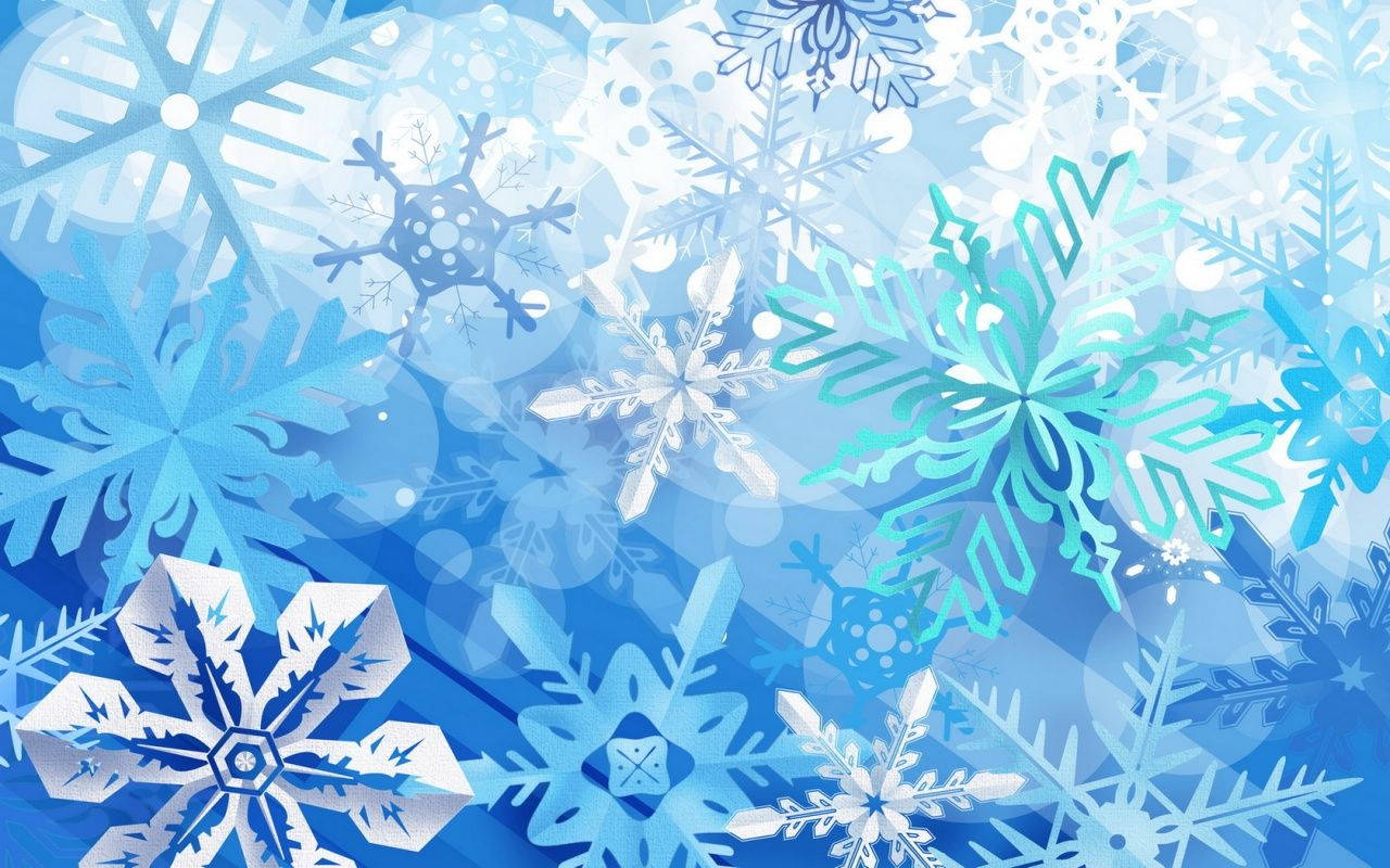 vibrant blue background, intricate snowflakes, festive winter pattern, HD Desktop Wallpaper