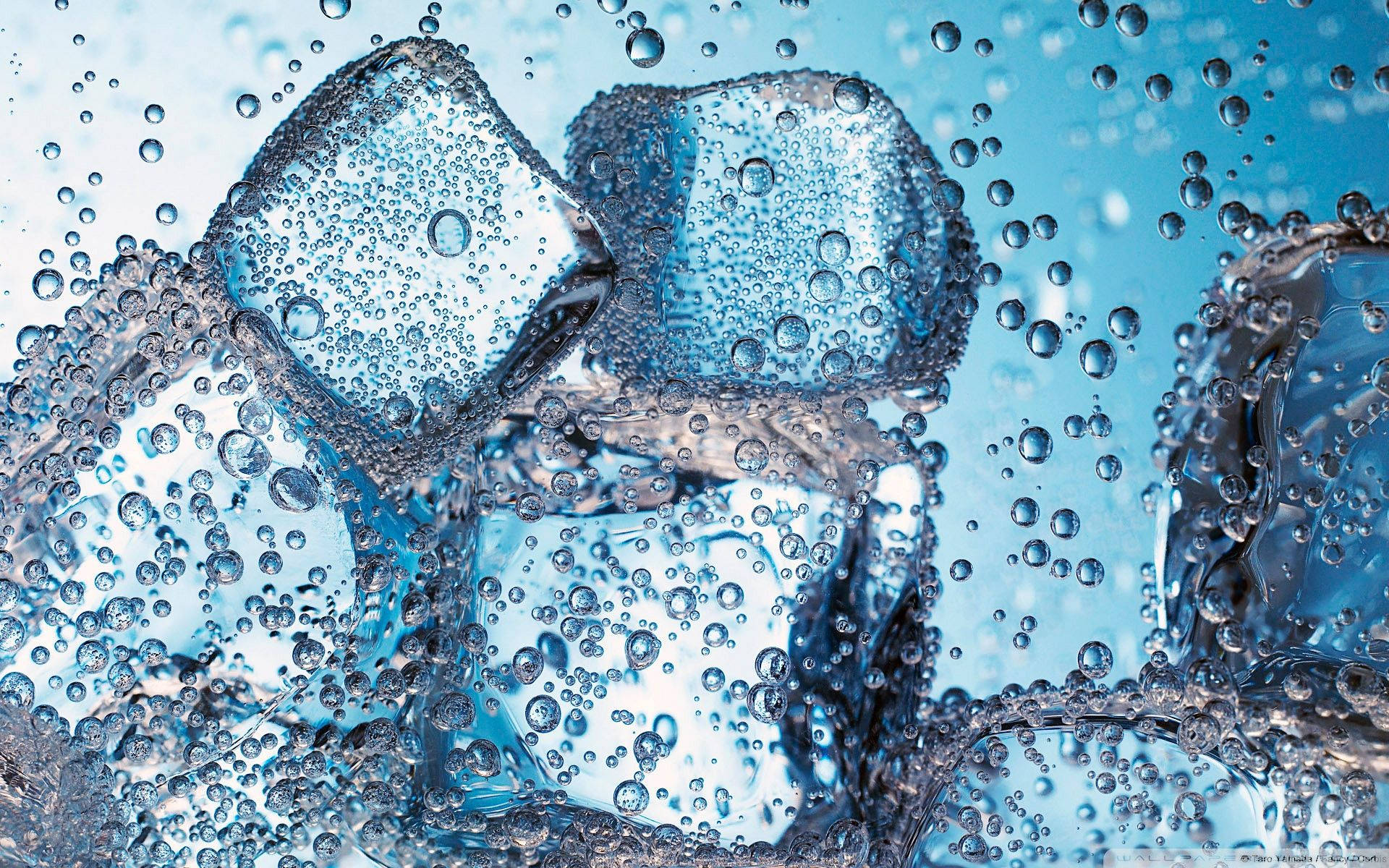 ice cubes, fizzy water, sparkling blue water, Full HD Desktop Wallpaper