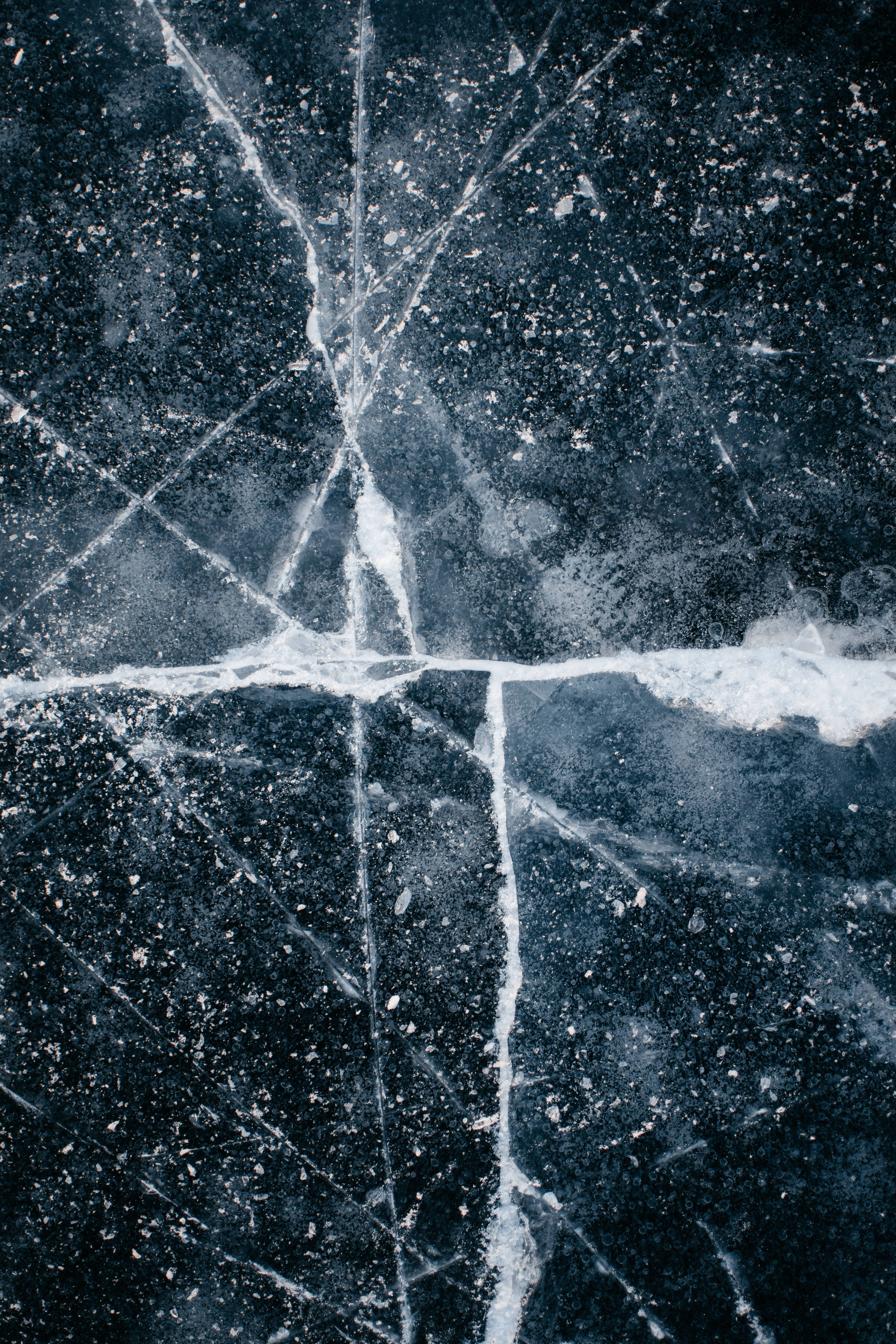 ice, dark blue, white cracks, 5K Phone Wallpaper