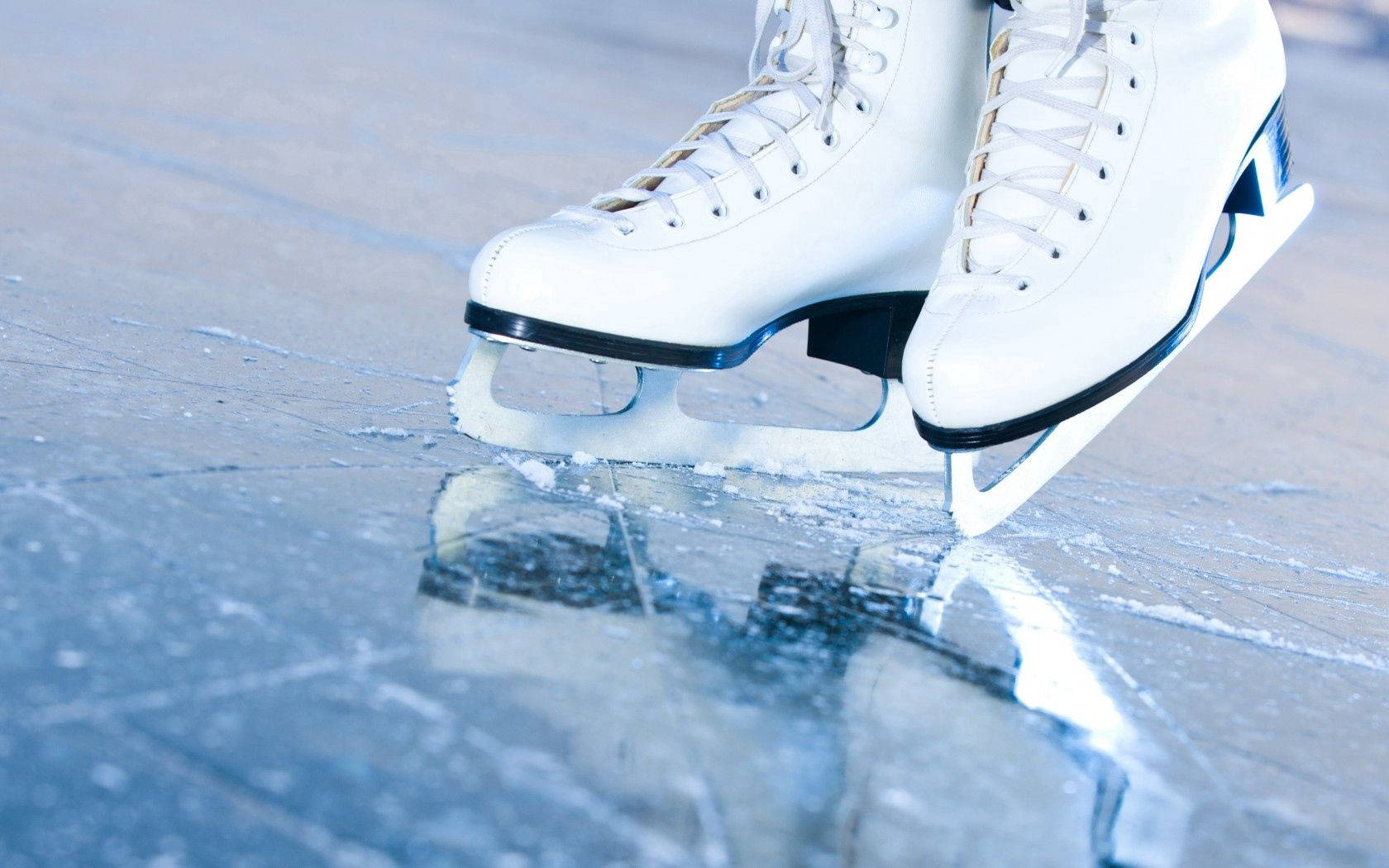 white figure skates, ice, cracked icy surface, HD Desktop Wallpaper