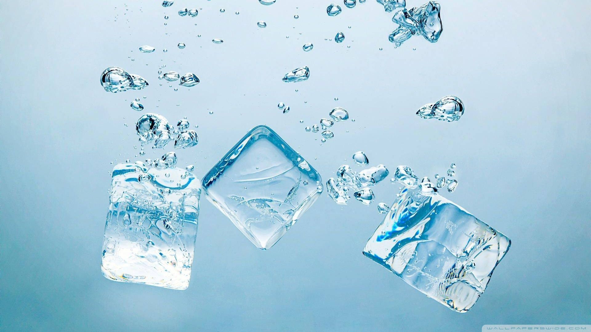 ice cubes, blue water, bubbles, Full HD Desktop Wallpaper