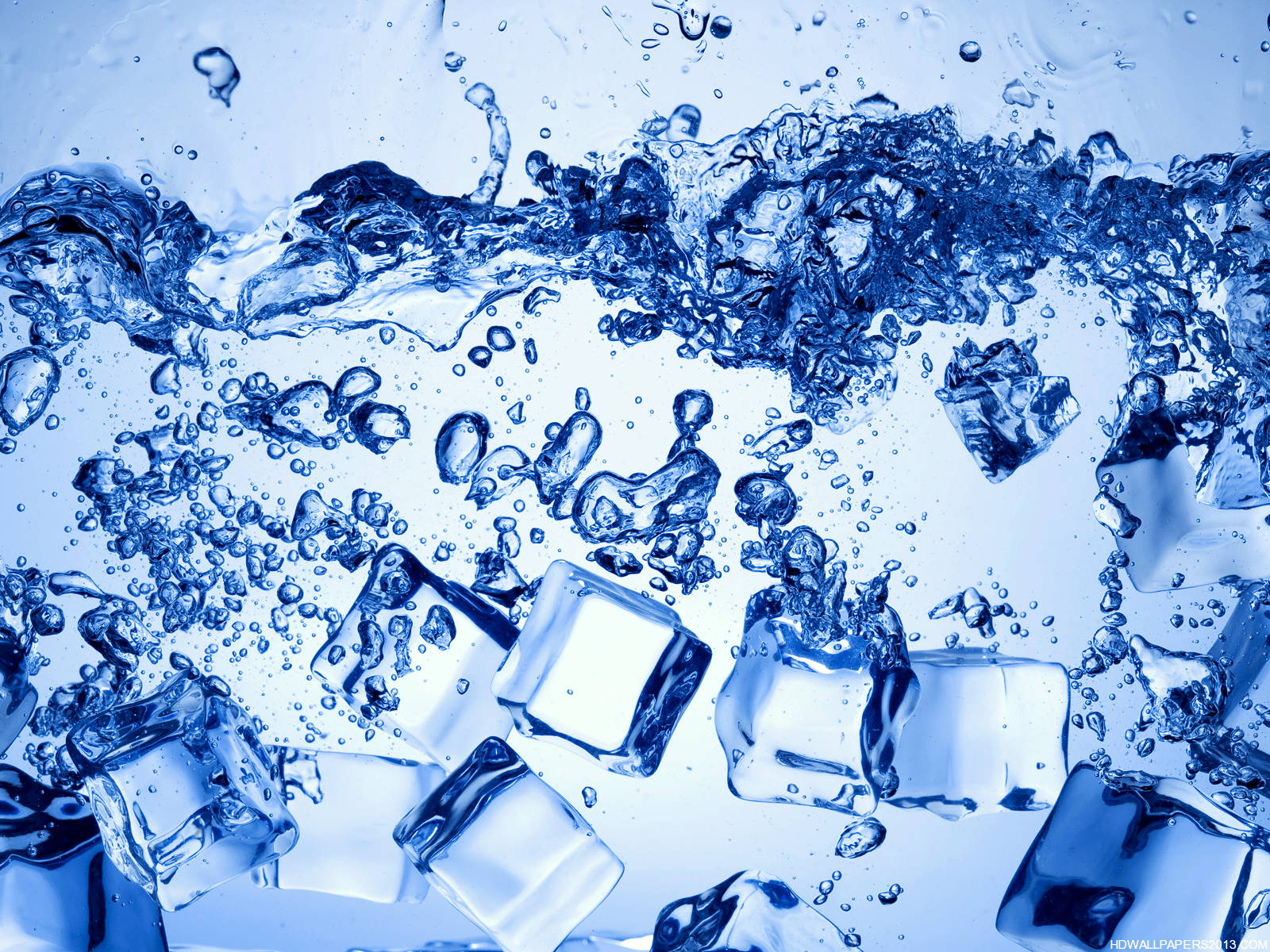Ice, clear ice cubes, cool blue water, HD Desktop Wallpaper