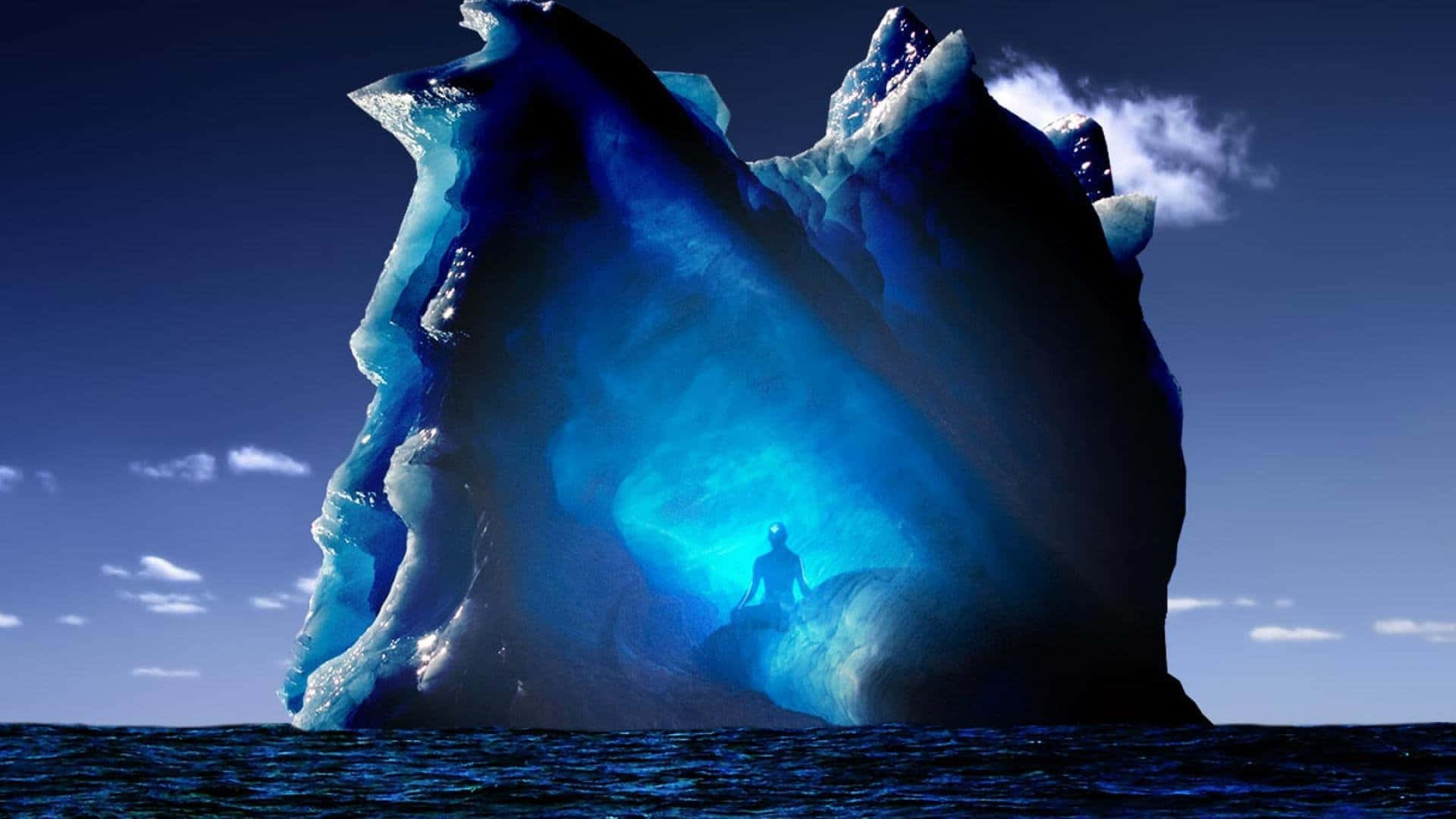 Iceberg, glowing blue iceberg, pristine blue waters, Full HD Desktop Wallpaper