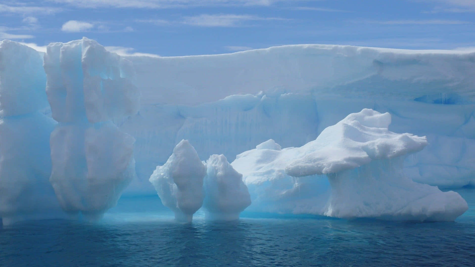 Iceberg, blue-white ice formations, deep blue ocean, Full HD Desktop Wallpaper