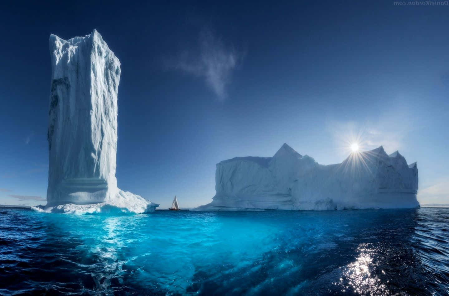 Iceberg, sailboat, calm ocean waters, HD Desktop Wallpaper