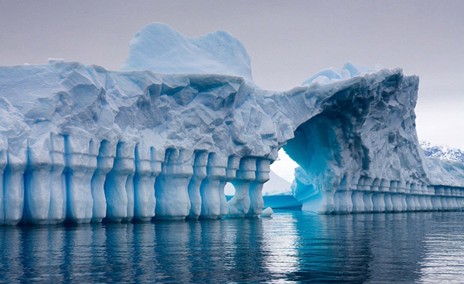 Iceberg, natural arch, vertical columns, Full HD Desktop Wallpaper