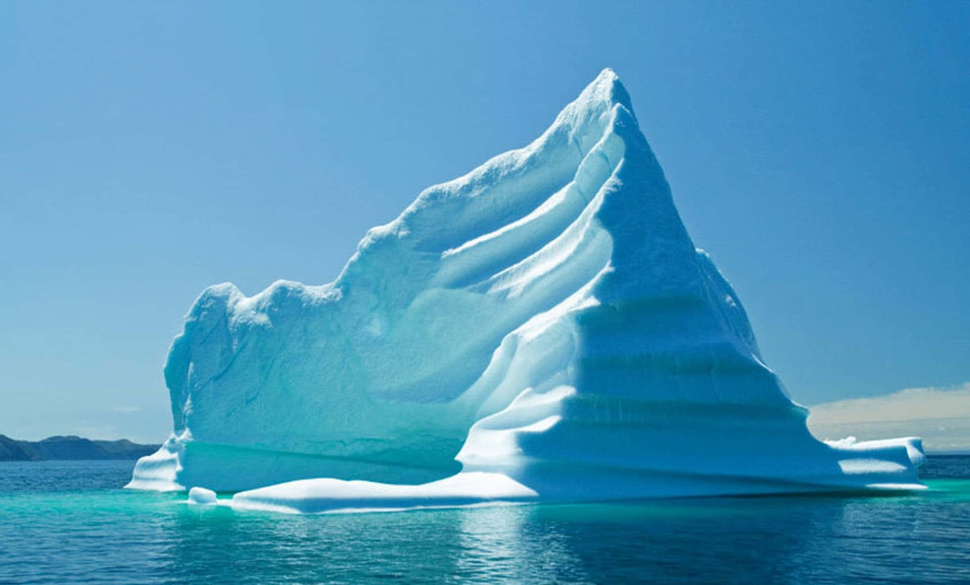 Iceberg, blue-white ice, turquoise water, Full HD Desktop Wallpaper