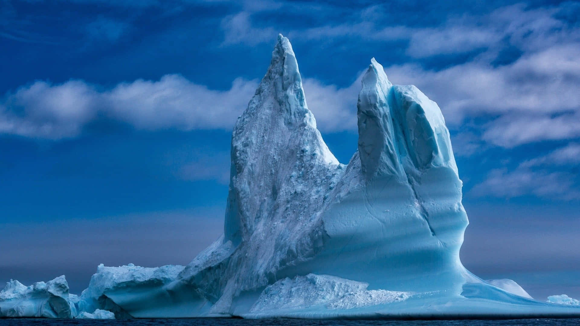 iceberg, blue-white, calm ocean waters, Full HD Desktop Wallpaper