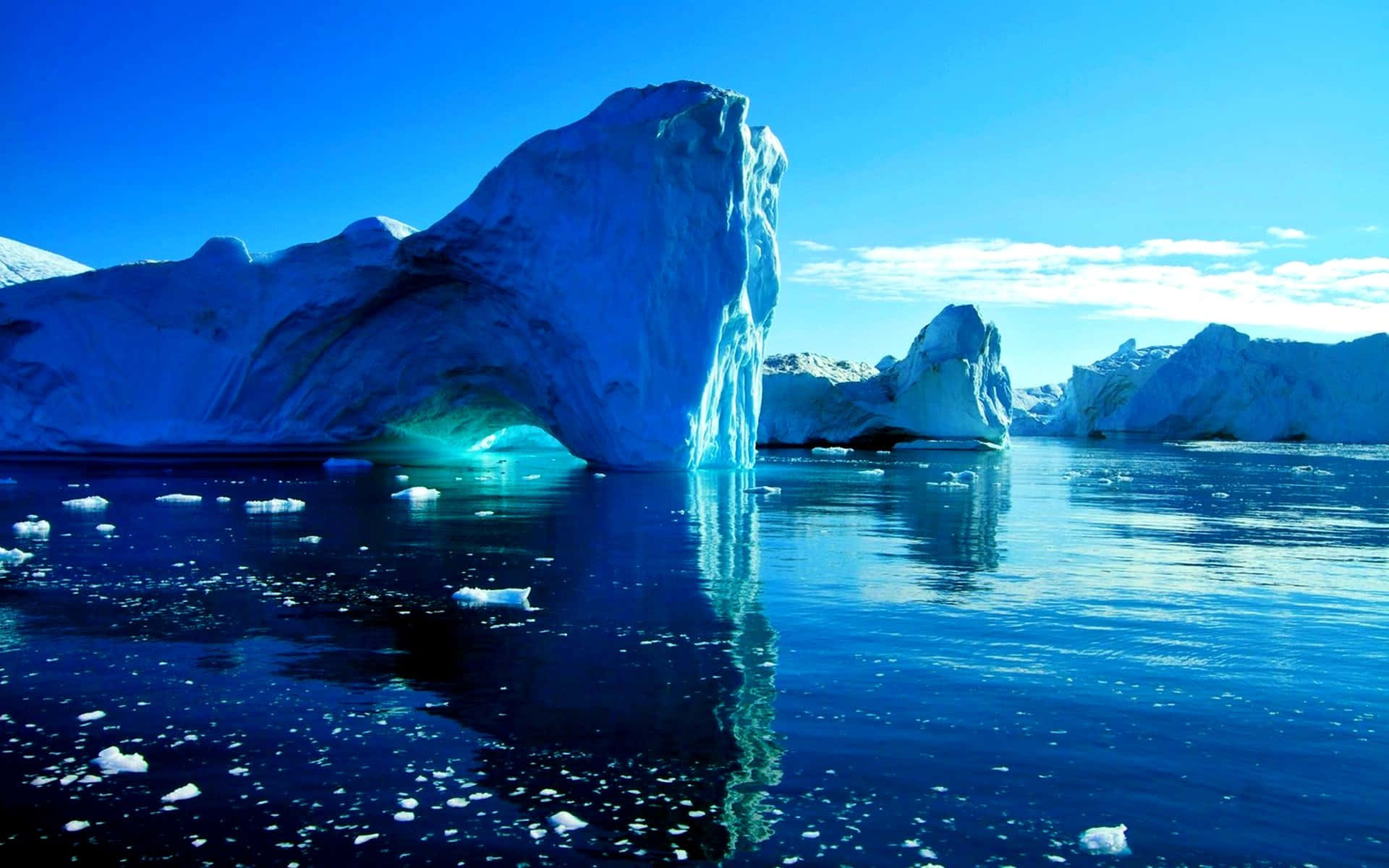 Iceberg, blue ocean, natural arch, Full HD Desktop Wallpaper