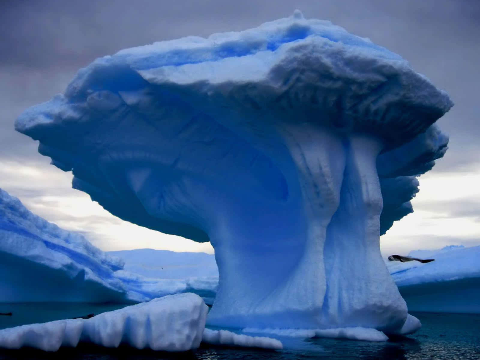 huge iceberg, mushroom-like shape, icy waters, HD Desktop Wallpaper