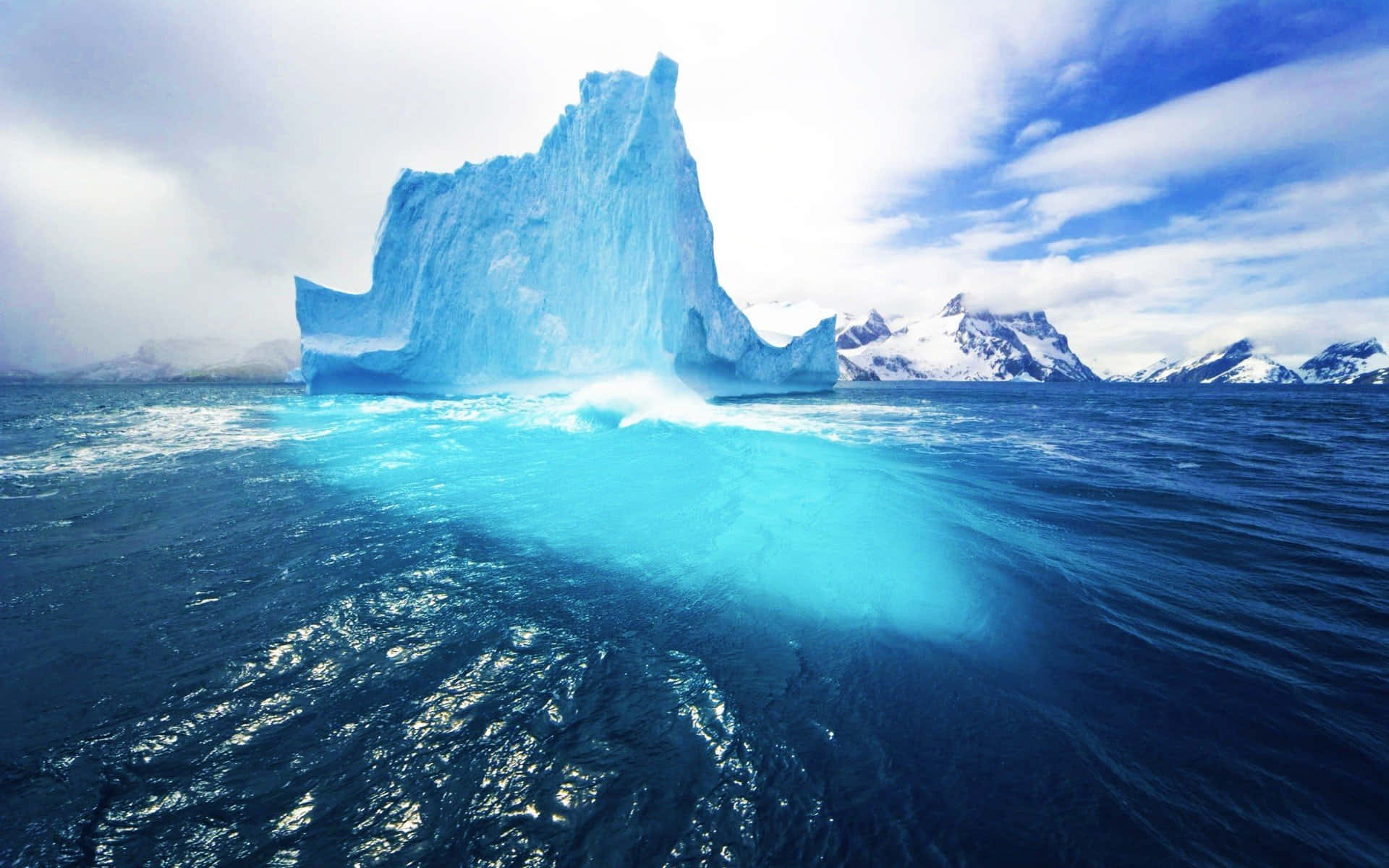 Iceberg, blue iceberg, ocean waters, Full HD Desktop Wallpaper