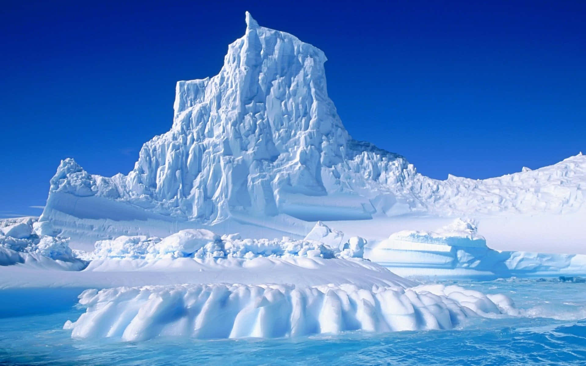 Iceberg, crystal blue water, deep blue sky, Full HD Desktop Wallpaper