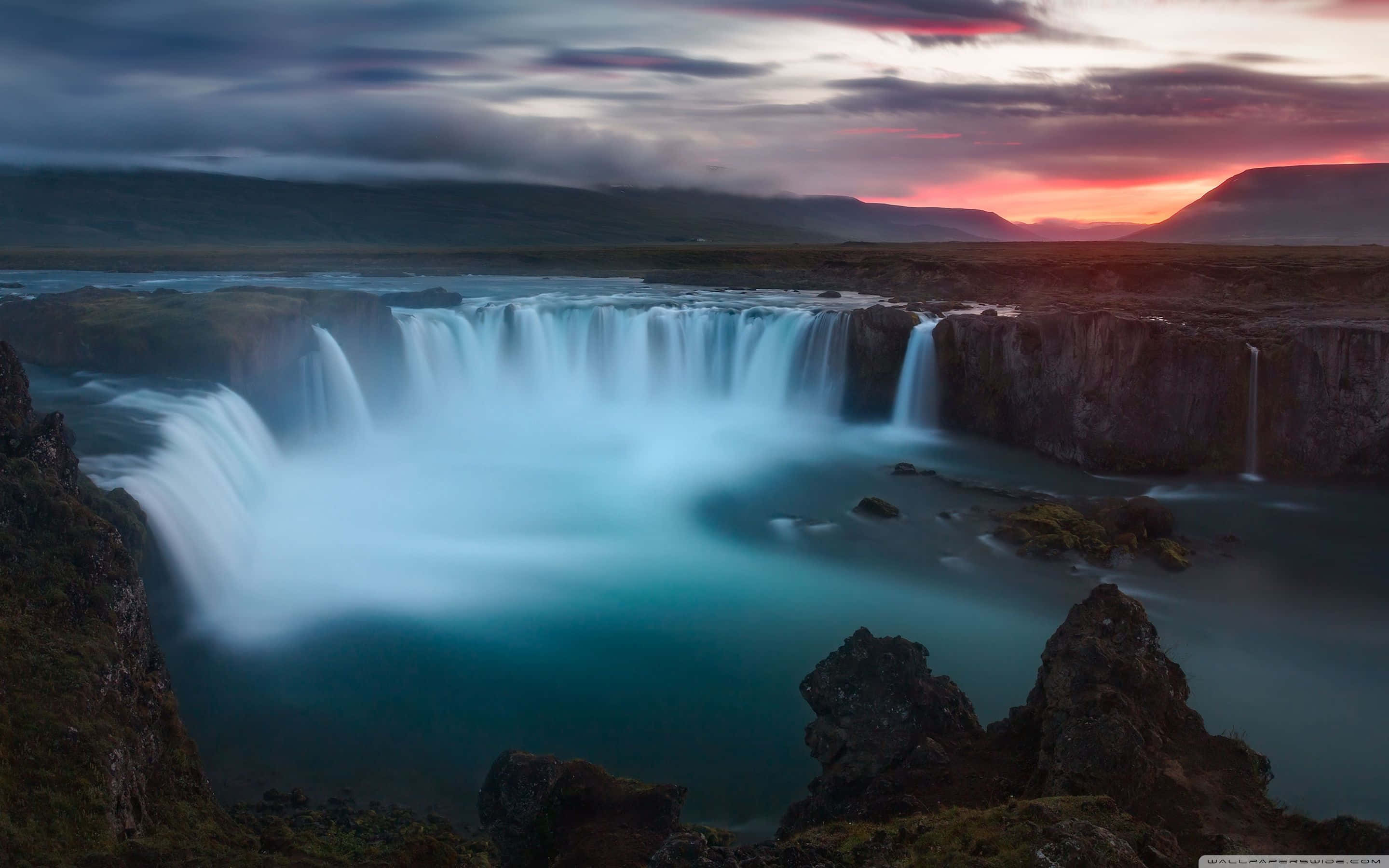 Iceland, waterfall, turquoise pool, 2K Desktop Wallpaper