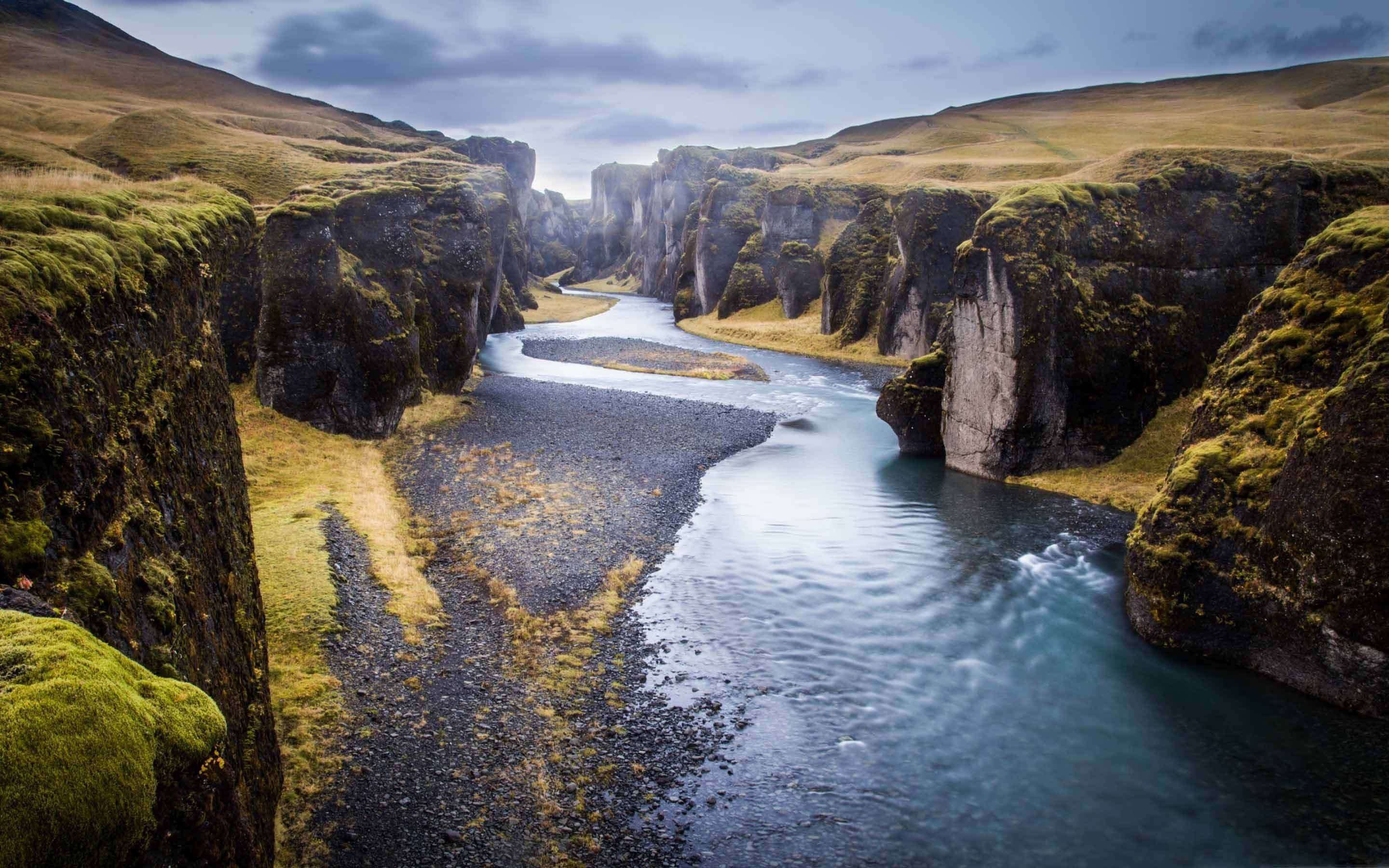 Iceland, river, canyon, 2K Desktop Wallpaper