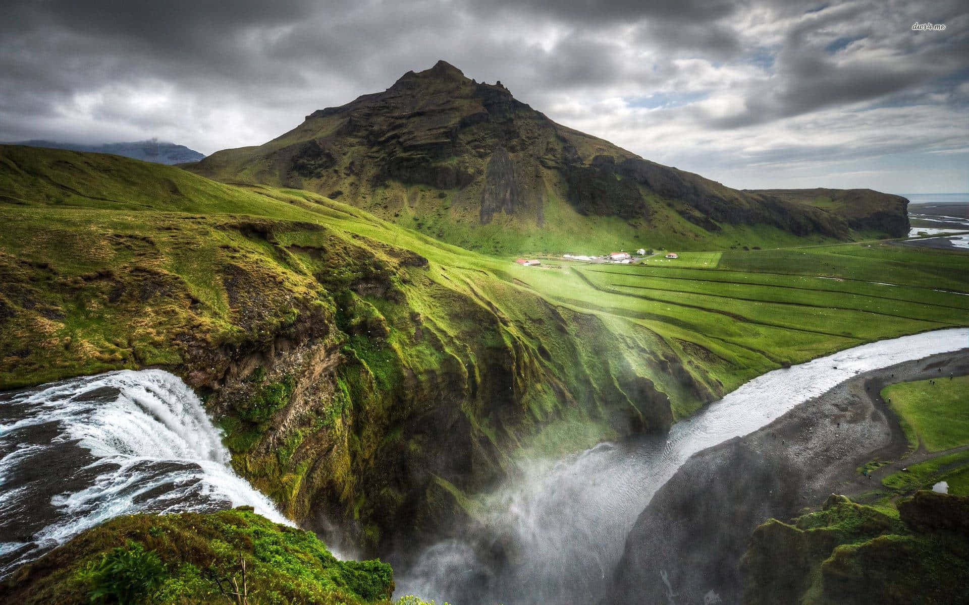 Iceland, waterfall, misty gorge, Full HD Desktop Wallpaper