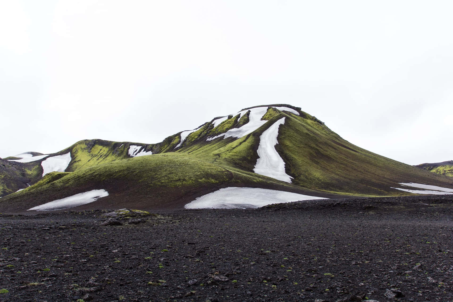 Iceland, volcanic mountain, green moss, Full HD Desktop Wallpaper