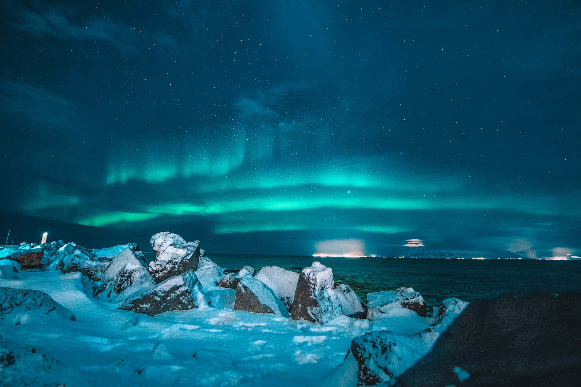 Iceland Desktop, aurora borealis, starry night sky, Full HD Desktop Wallpaper