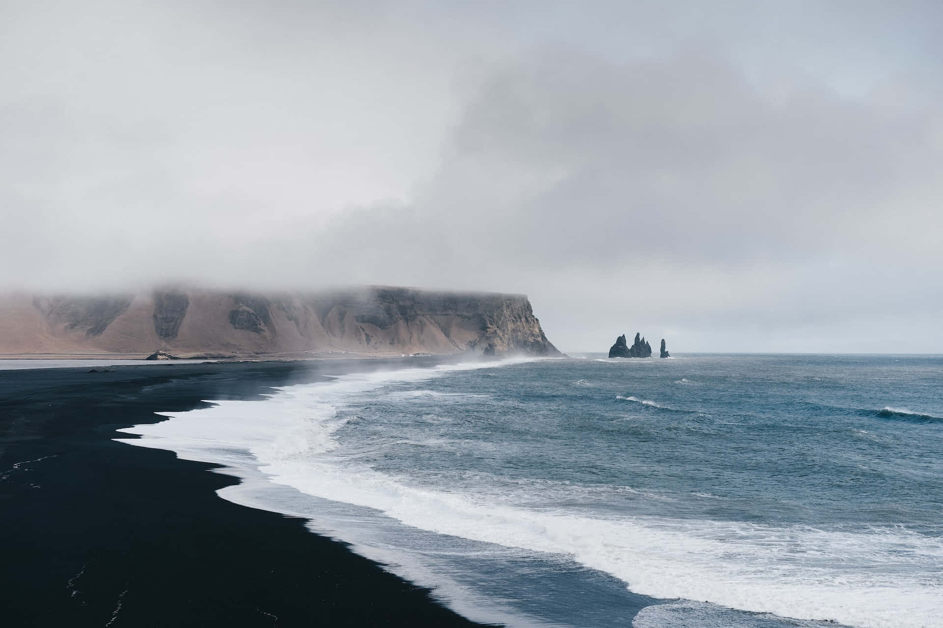 Iceland, black sand beach, volcanic shores, Full HD Desktop Wallpaper