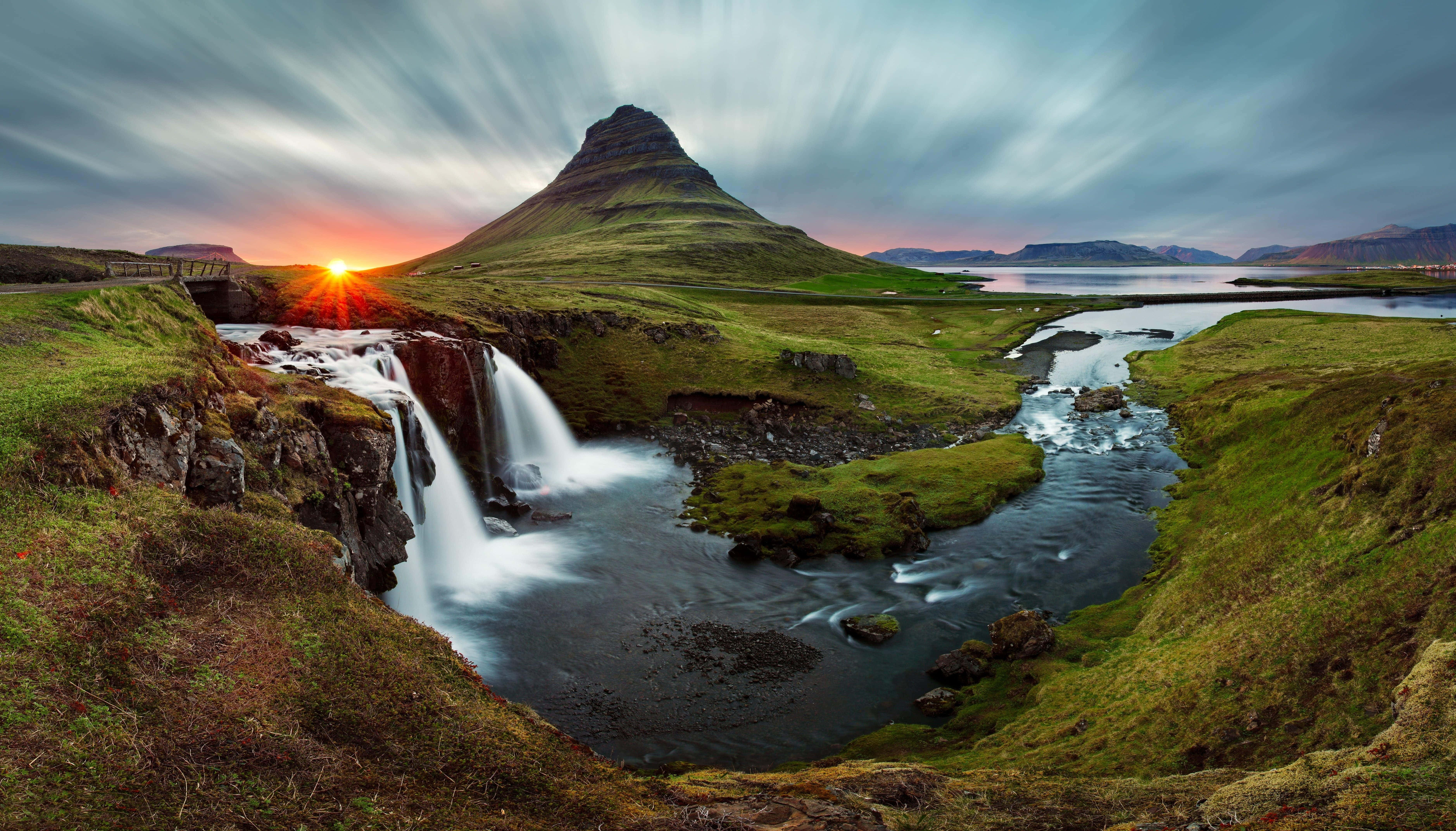 Iceland, mountain, waterfall, 5K Desktop Wallpaper