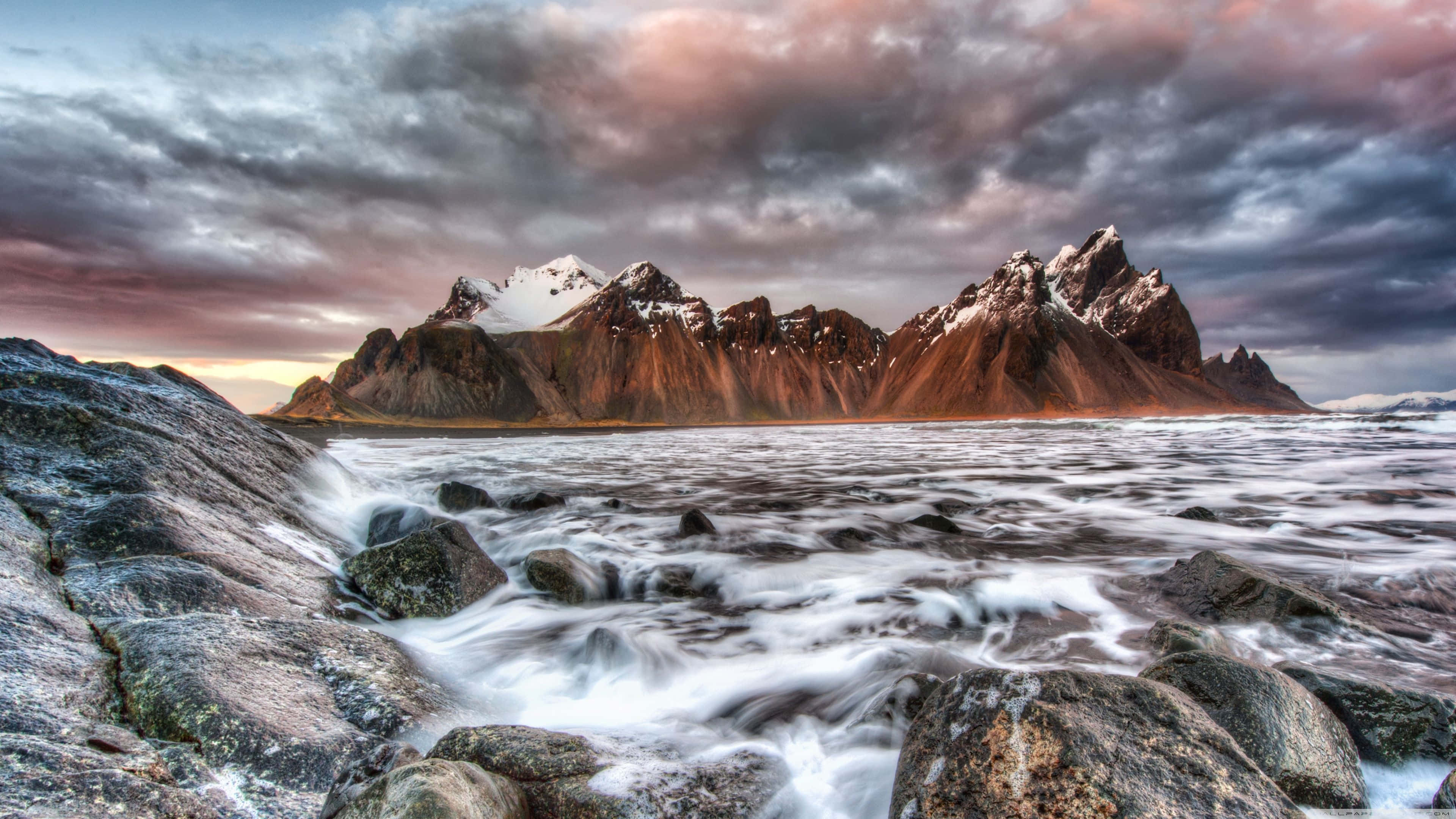 Iceland, Mountain Range, snow caps, 4K Desktop Wallpaper
