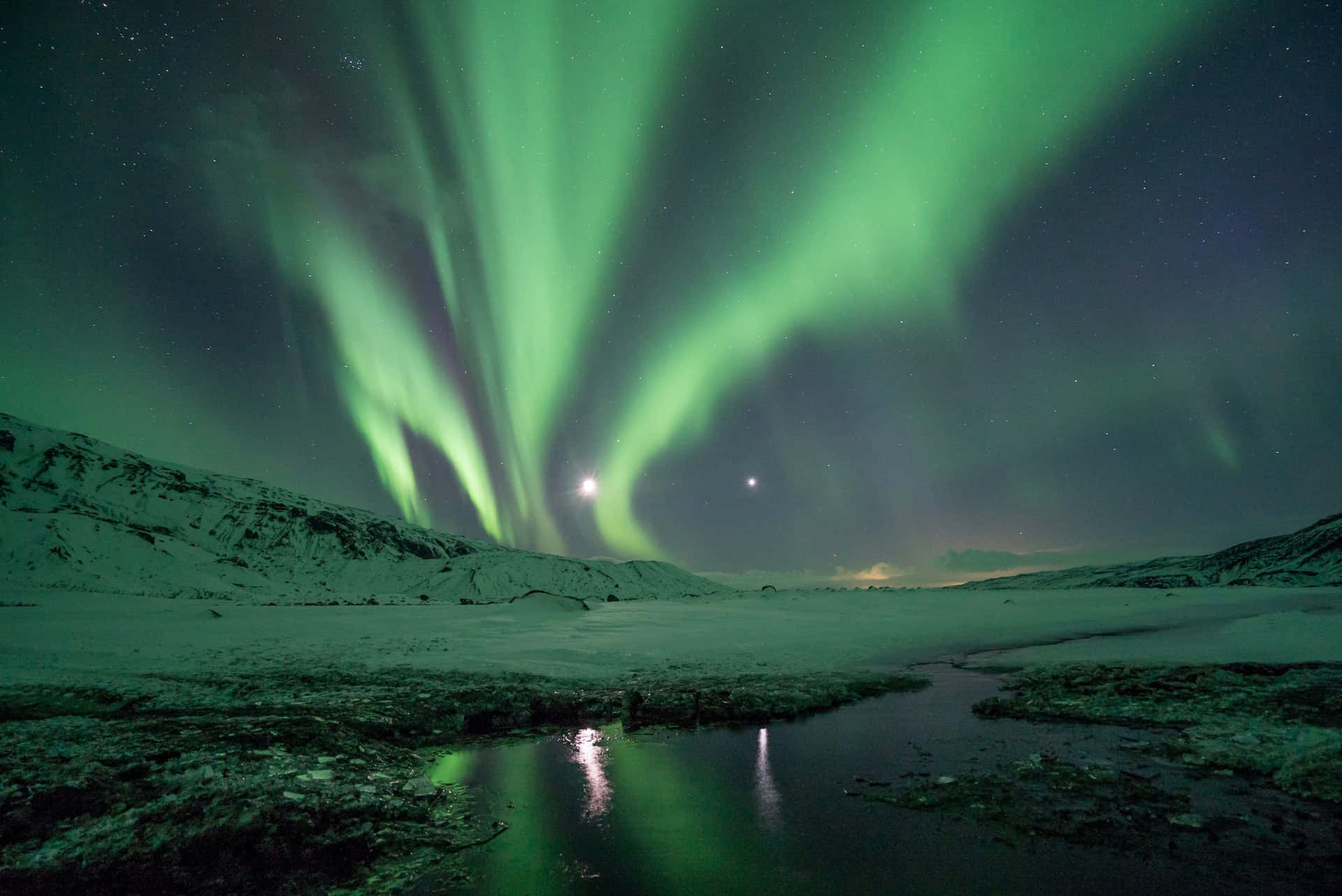 Iceland Desktop, aurora borealis, snowy tundra, Full HD Desktop Wallpaper