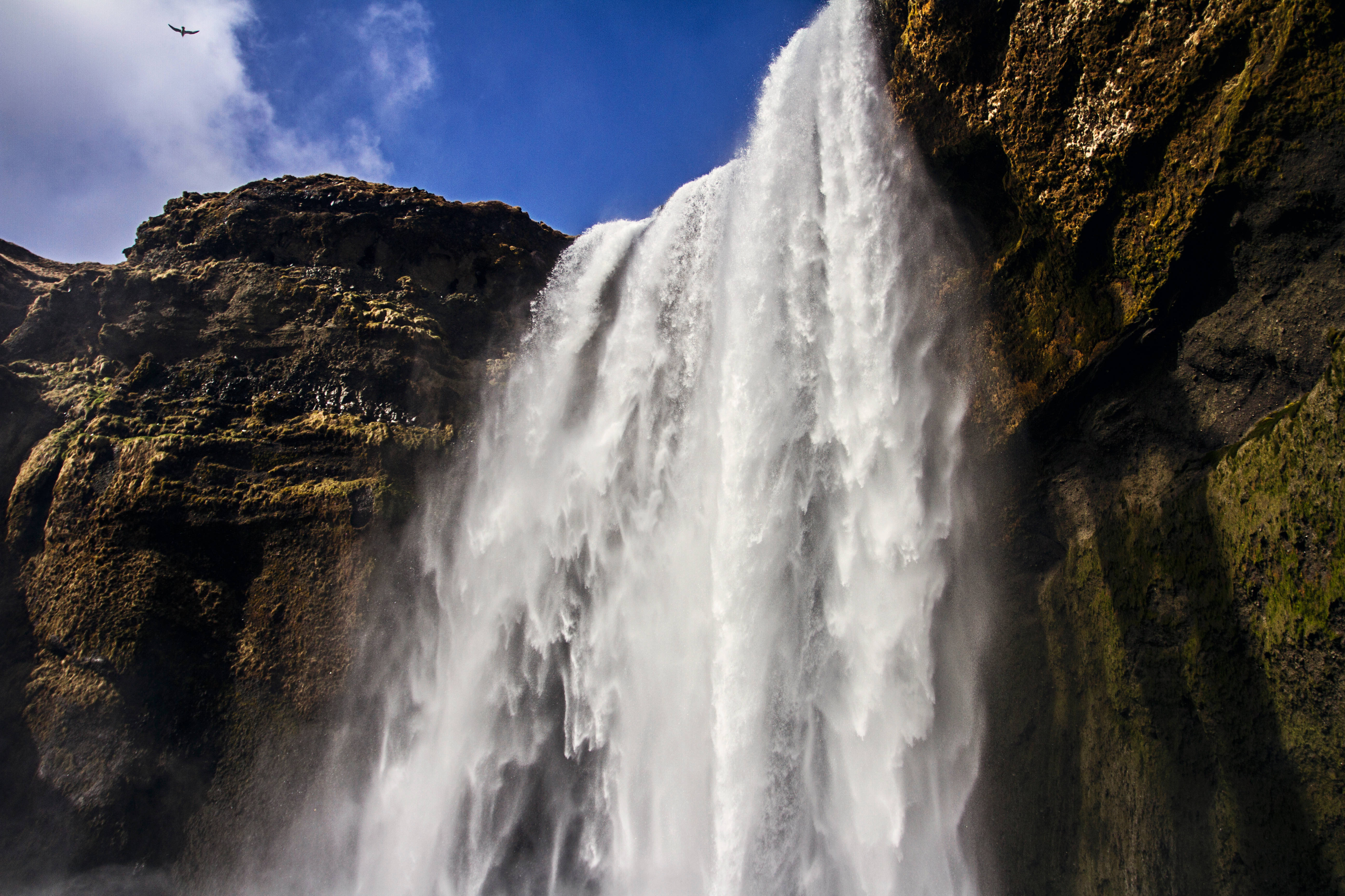 Iceland, waterfall, mossy cliffs, 5K Desktop Wallpaper