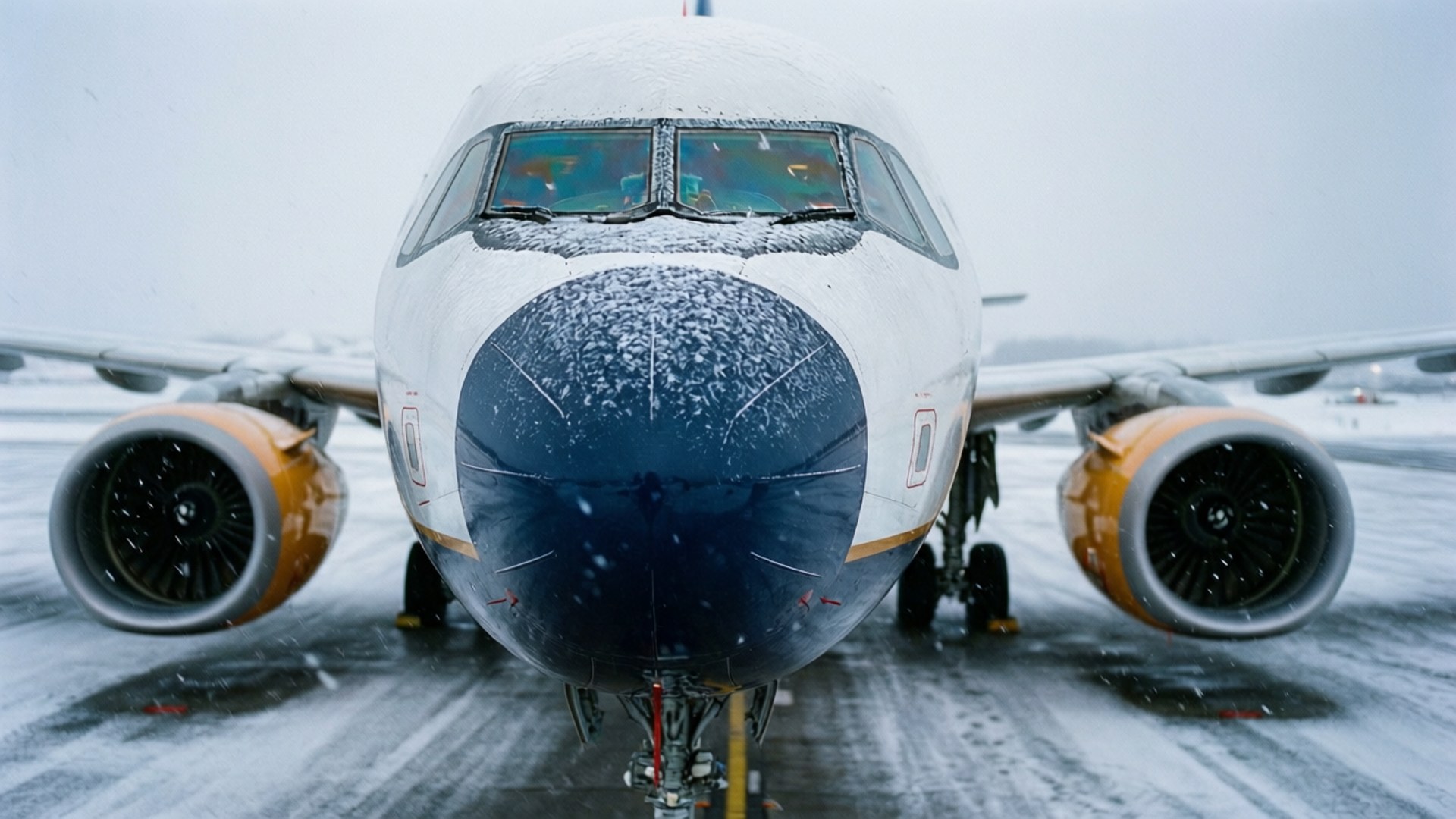 Icelandair, snow-covered airplane, wintry tarmac, Full HD Desktop Wallpaper