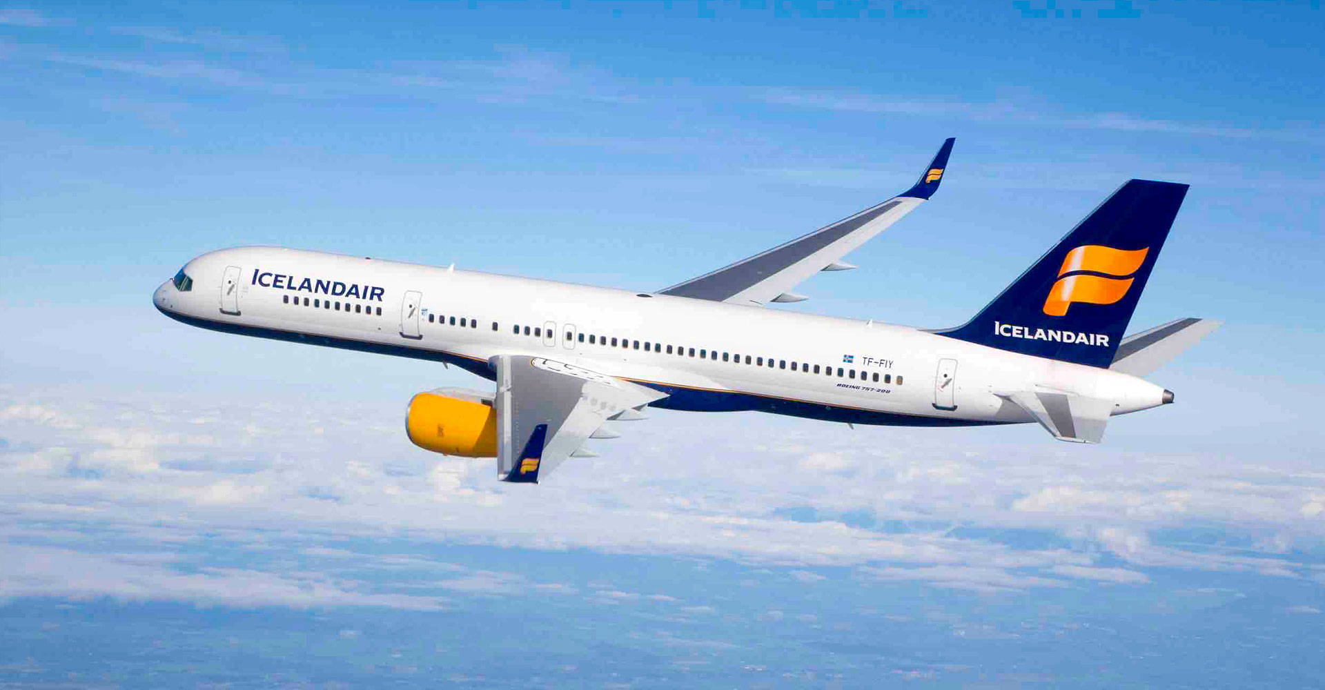Icelandair, airplane, fluffy white clouds, Full HD Desktop Wallpaper
