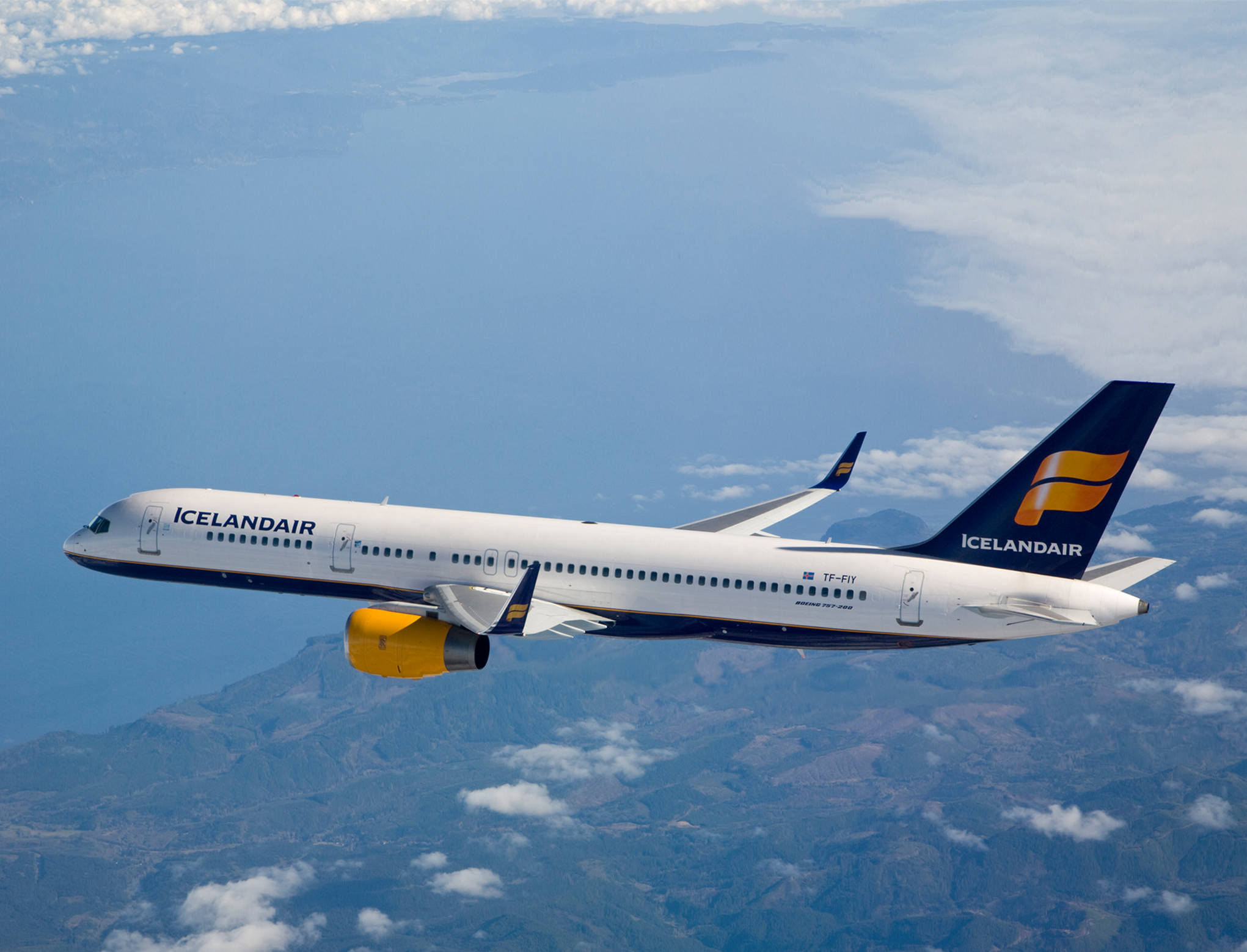 Icelandair, airplane, mountainous terrain, Full HD Desktop Wallpaper