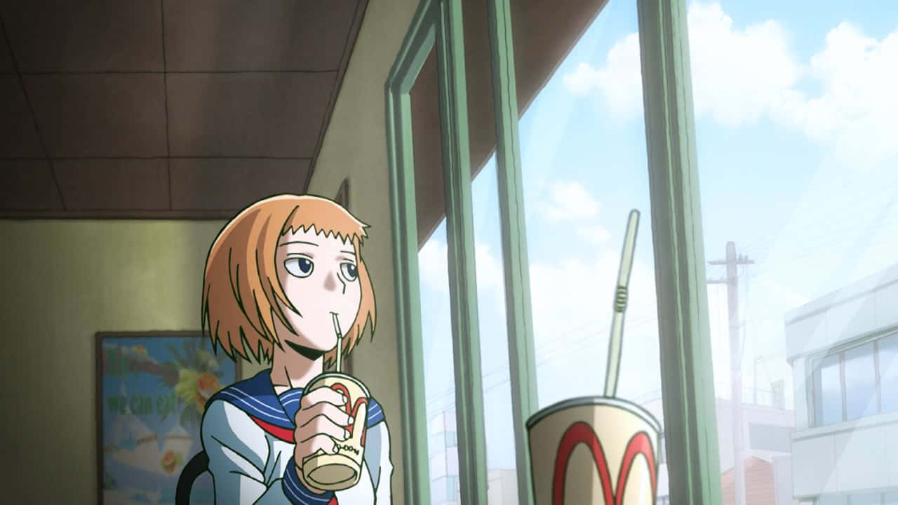 Ichi Mezato, short orange hair, cafe, HD Desktop Wallpaper