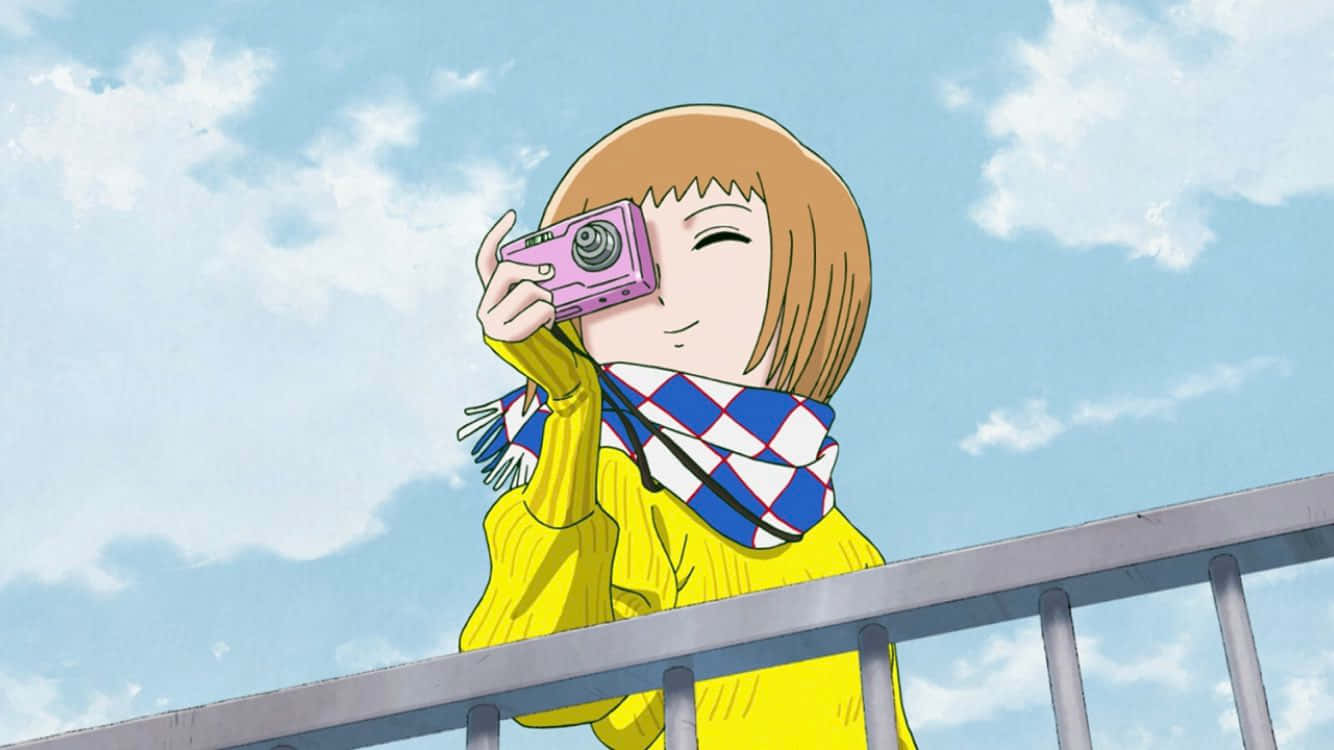 Ichi Mezato, yellow sweater, blue scarf, HD Desktop Wallpaper