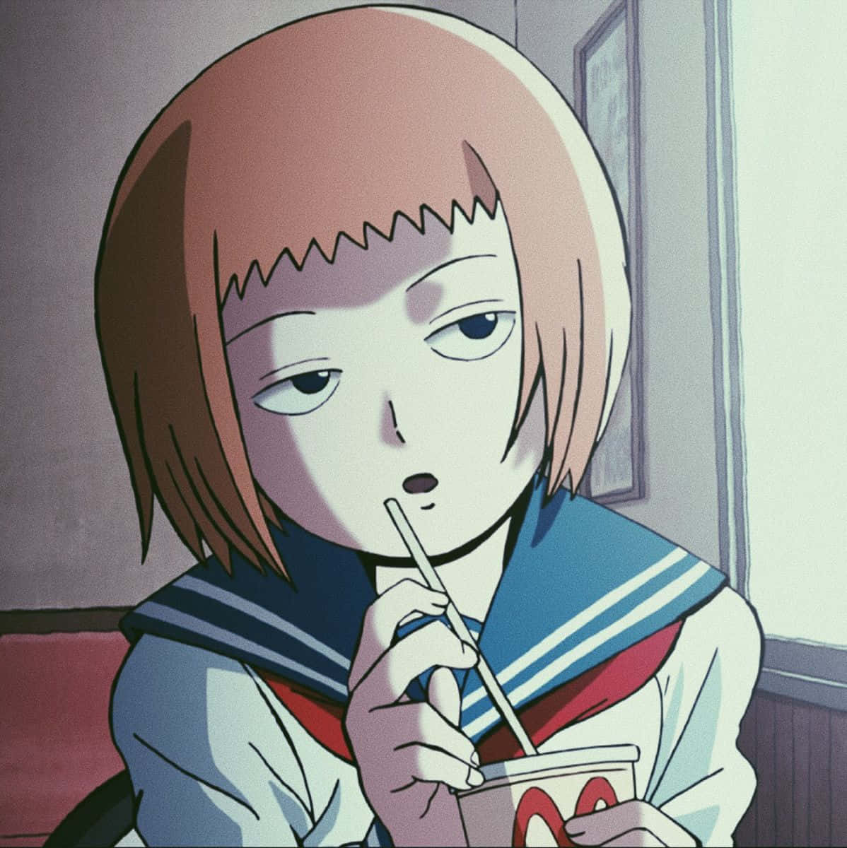 Ichi Mezato, sailor uniform, cup with a straw, SD Phone Wallpaper