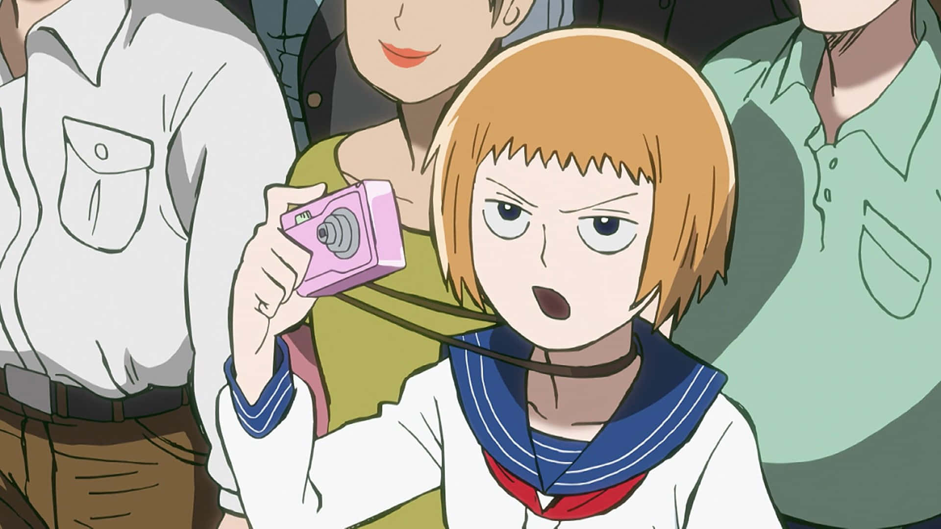 Ichi Mezato, sailor uniform, pink camera, Full HD Desktop Wallpaper