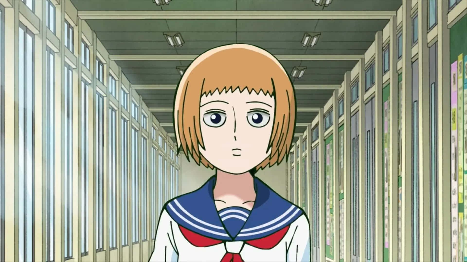 Ichi Mezato, sailor uniform, school corridor, Full HD Desktop Wallpaper