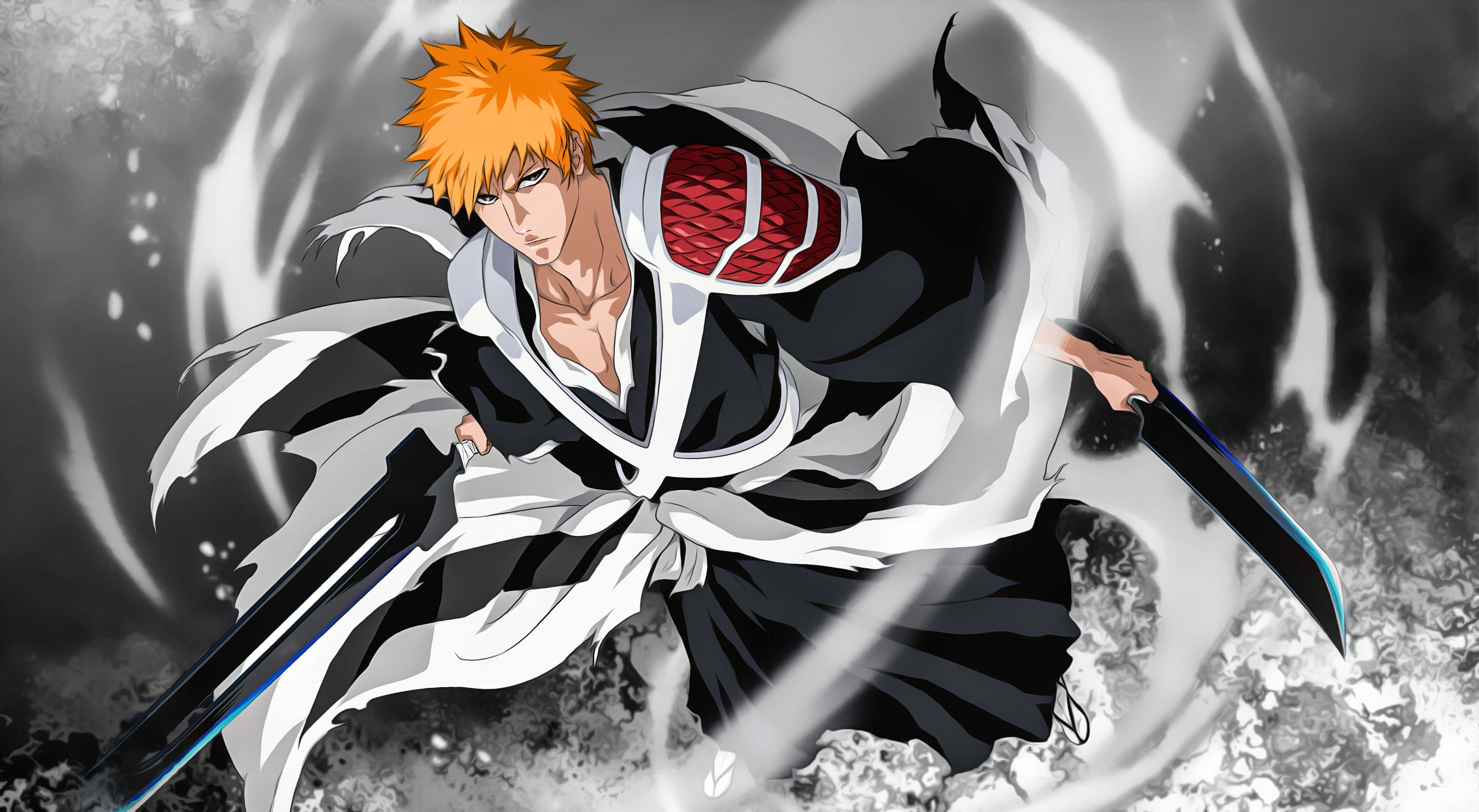 Ichigo 4K, spiky orange hair, two swords, 4K Desktop Wallpaper